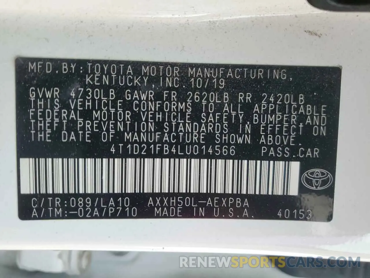 13 Фотография поврежденного автомобиля 4T1D21FB4LU014566 TOYOTA AVALON 2020