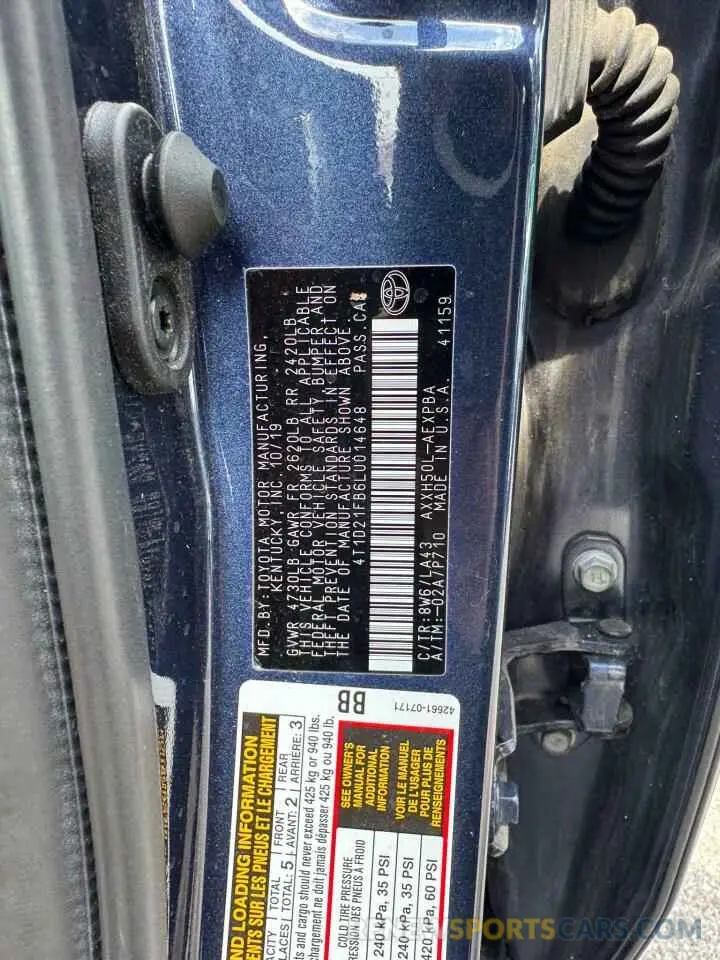 10 Photograph of a damaged car 4T1D21FB6LU014648 TOYOTA AVALON 2020