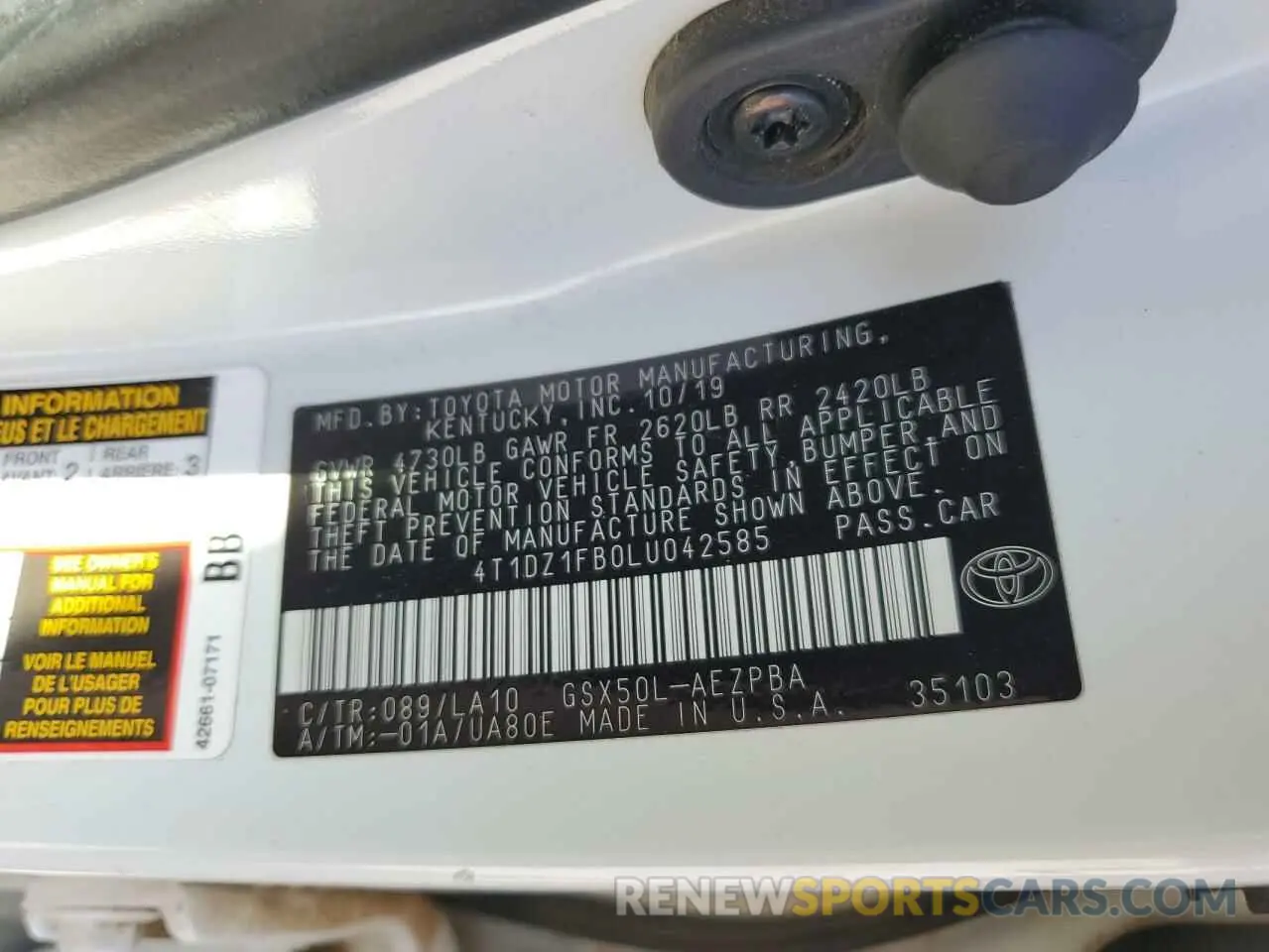 12 Photograph of a damaged car 4T1DZ1FB0LU042585 TOYOTA AVALON 2020