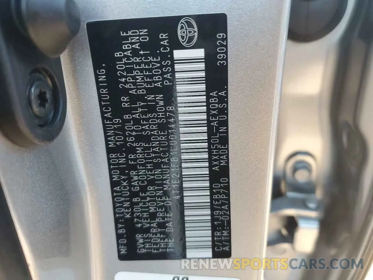 12 Photograph of a damaged car 4T1E21FB1LU014478 TOYOTA AVALON 2020