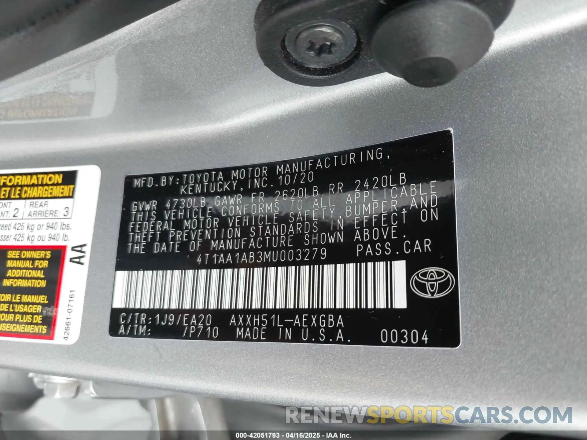 9 Фотография поврежденного автомобиля 4T1AA1AB3MU003279 TOYOTA AVALON 2021