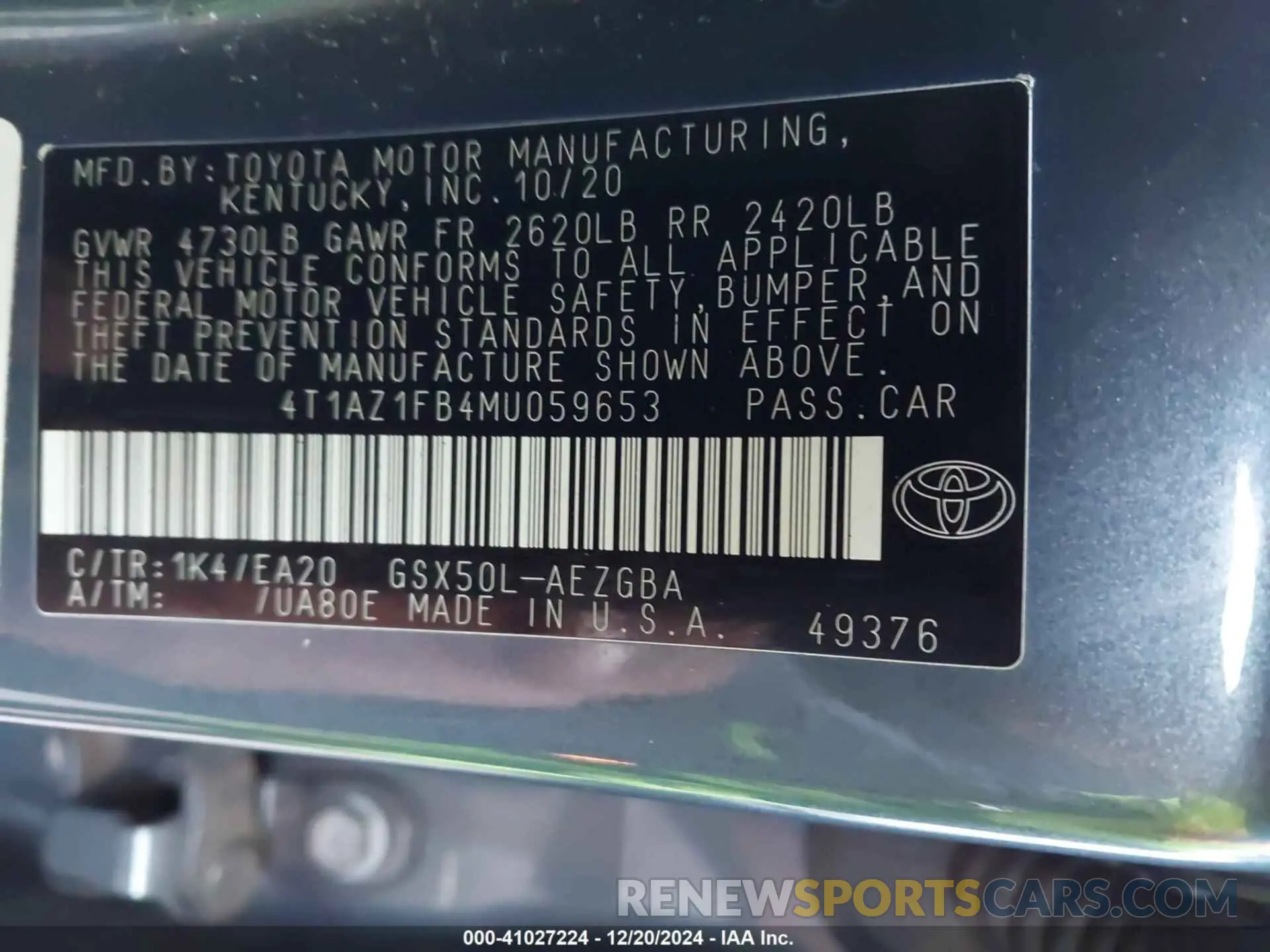 9 Фотография поврежденного автомобиля 4T1AZ1FB4MU059653 TOYOTA AVALON 2021