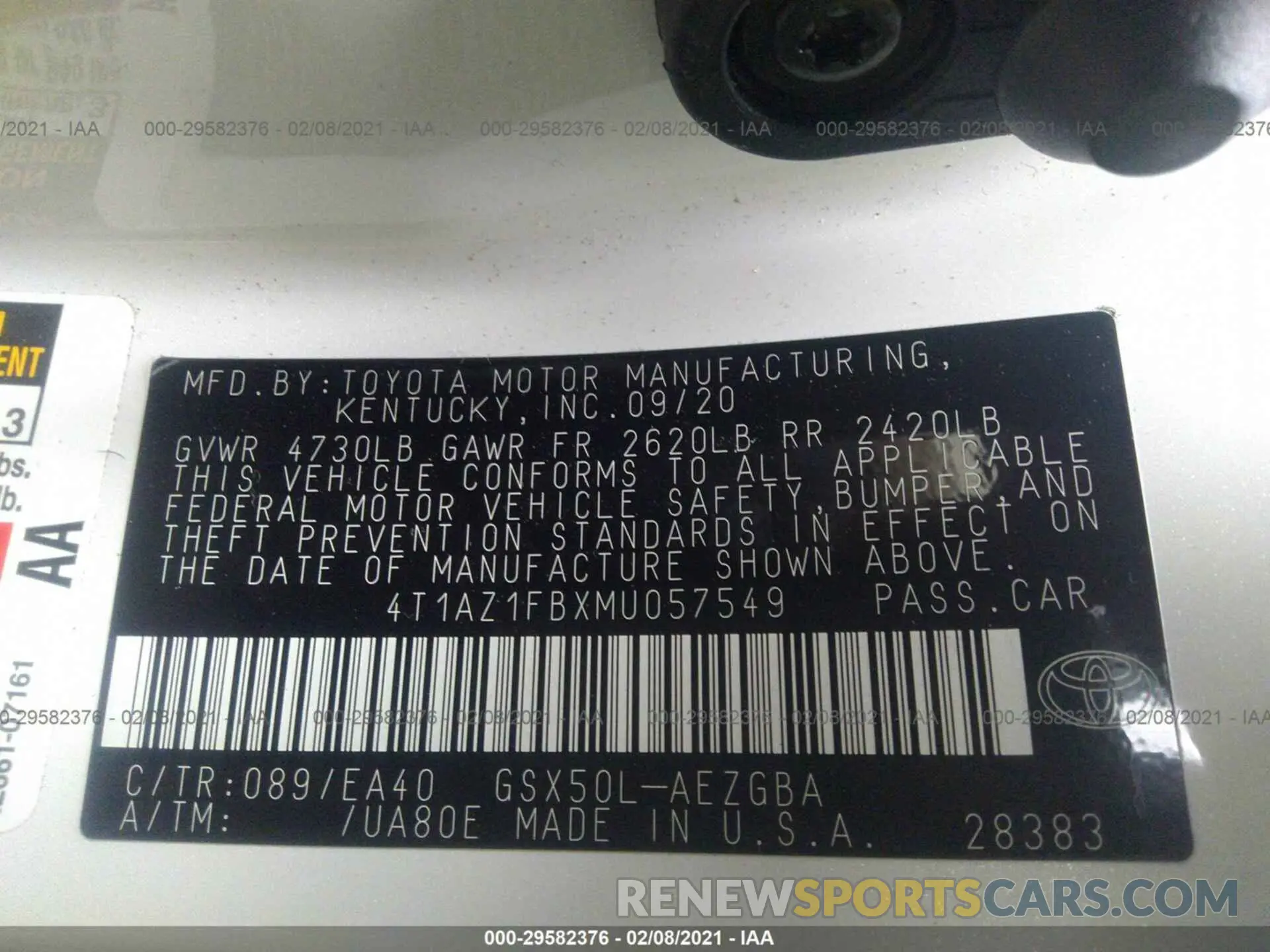 9 Photograph of a damaged car 4T1AZ1FBXMU057549 TOYOTA AVALON 2021