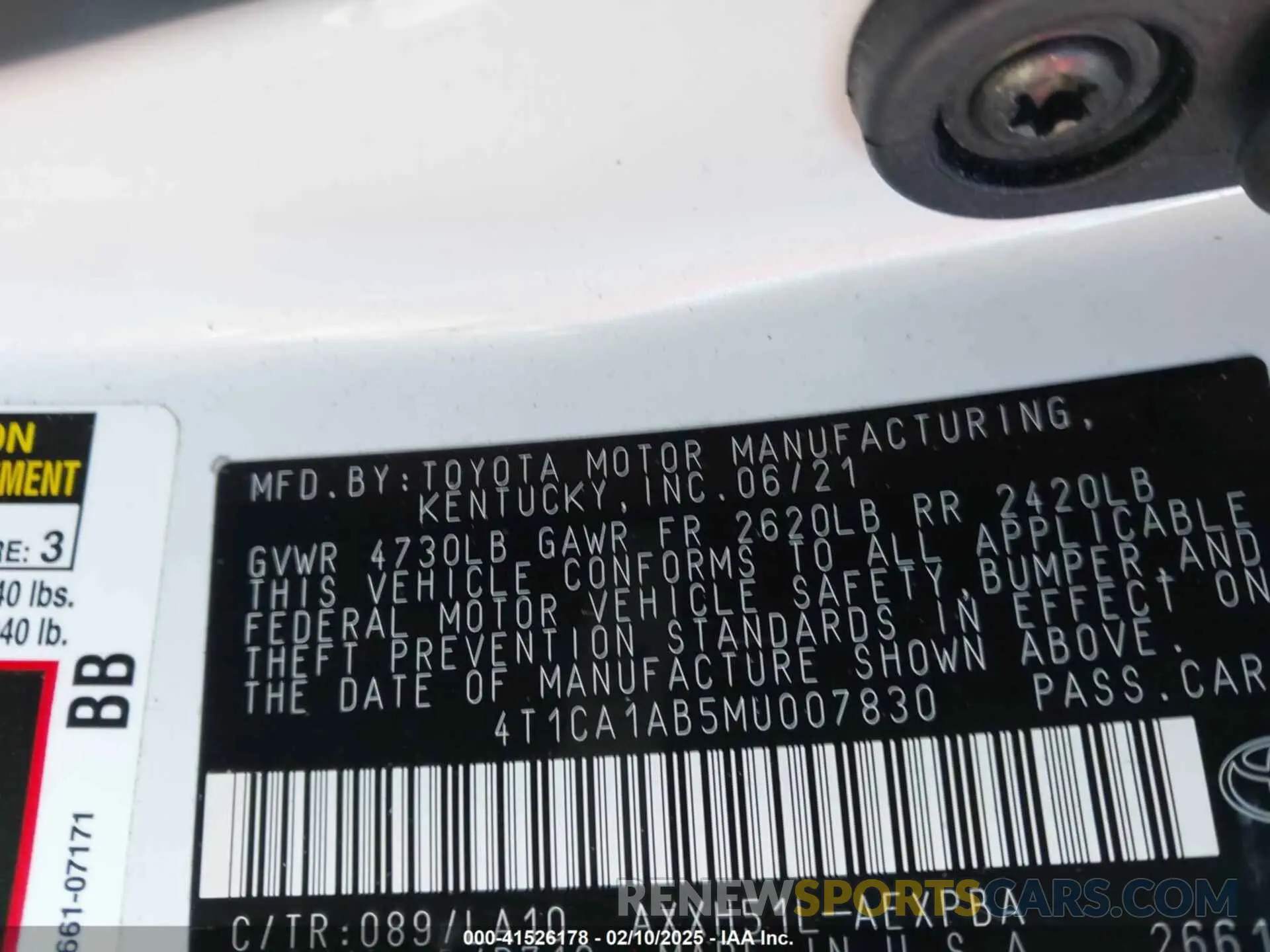 9 Фотография поврежденного автомобиля 4T1CA1AB5MU007830 TOYOTA AVALON 2021