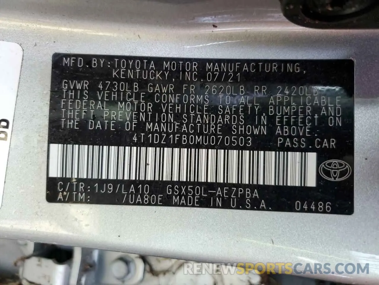 13 Photograph of a damaged car 4T1DZ1FB0MU070503 TOYOTA AVALON 2021