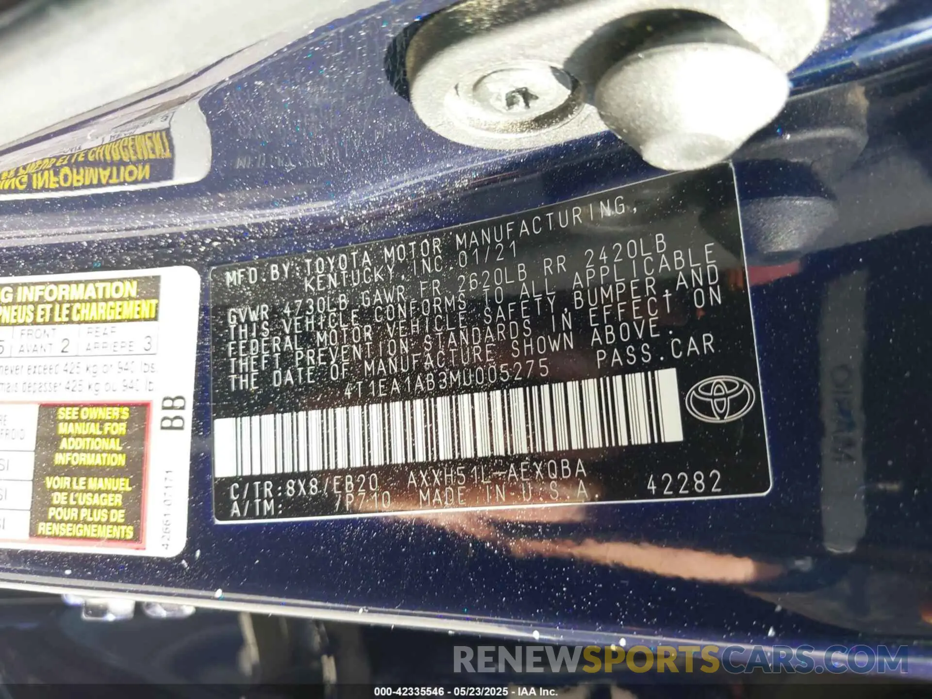 9 Photograph of a damaged car 4T1EA1AB3MU005275 TOYOTA AVALON 2021