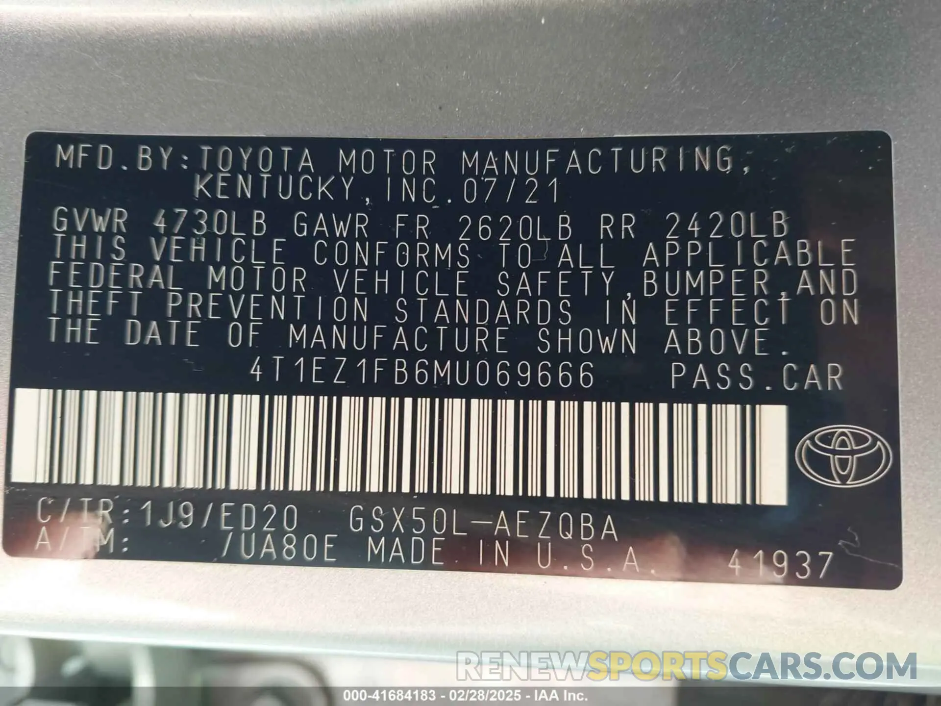 9 Photograph of a damaged car 4T1EZ1FB6MU069666 TOYOTA AVALON 2021