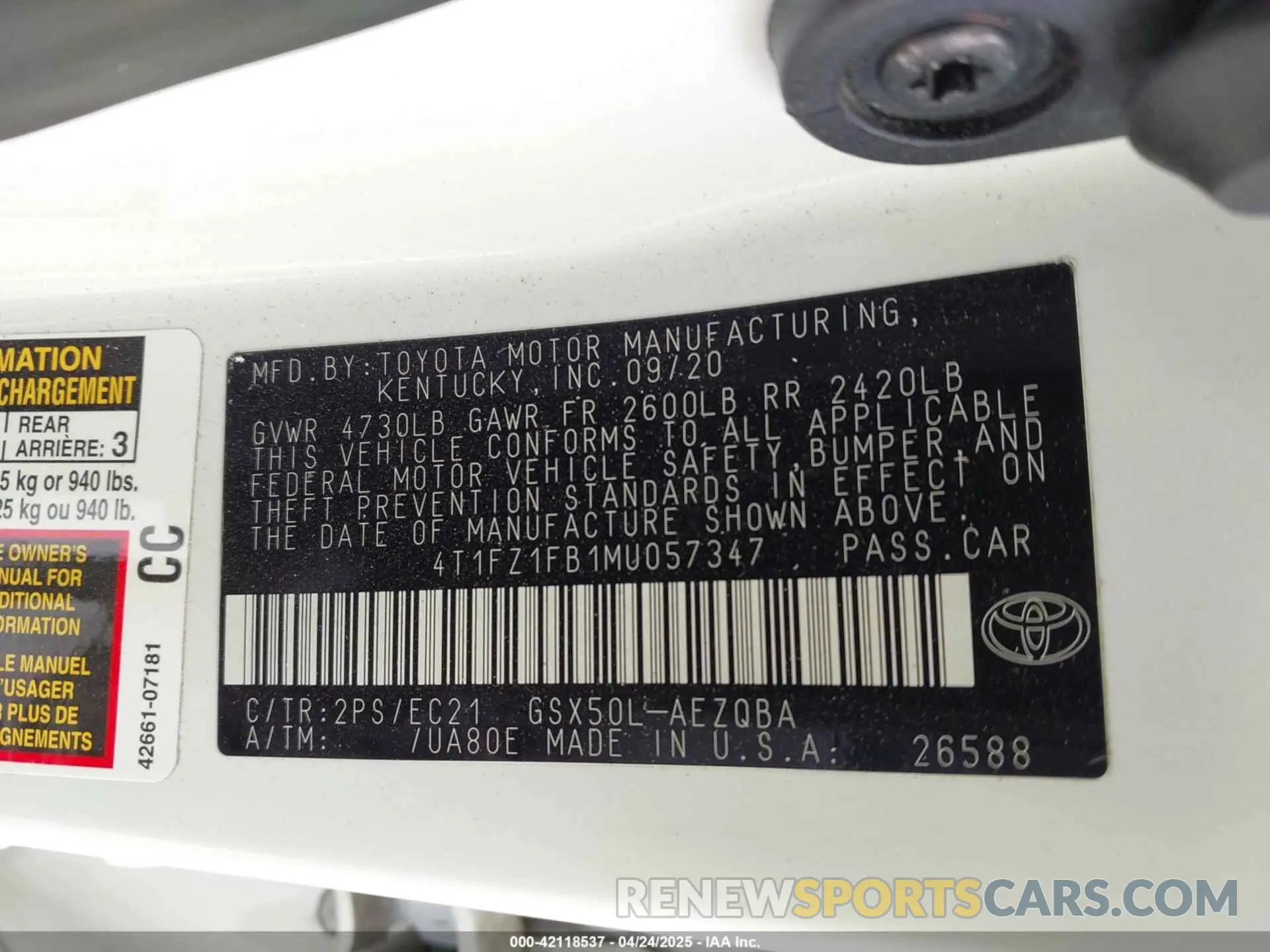 9 Фотография поврежденного автомобиля 4T1FZ1FB1MU057347 TOYOTA AVALON 2021