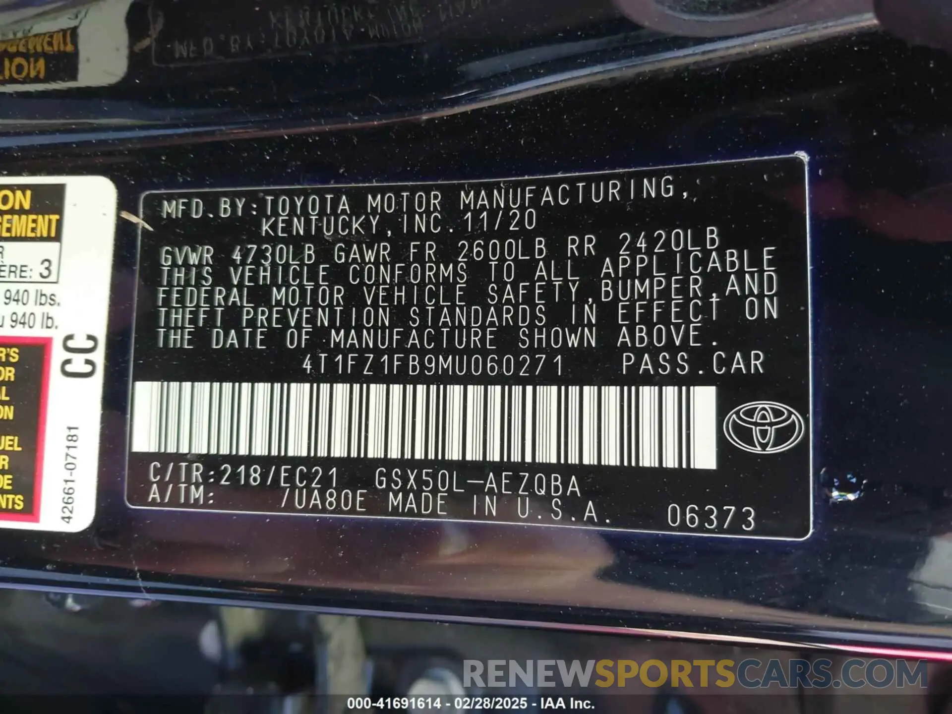 9 Фотография поврежденного автомобиля 4T1FZ1FB9MU060271 TOYOTA AVALON 2021
