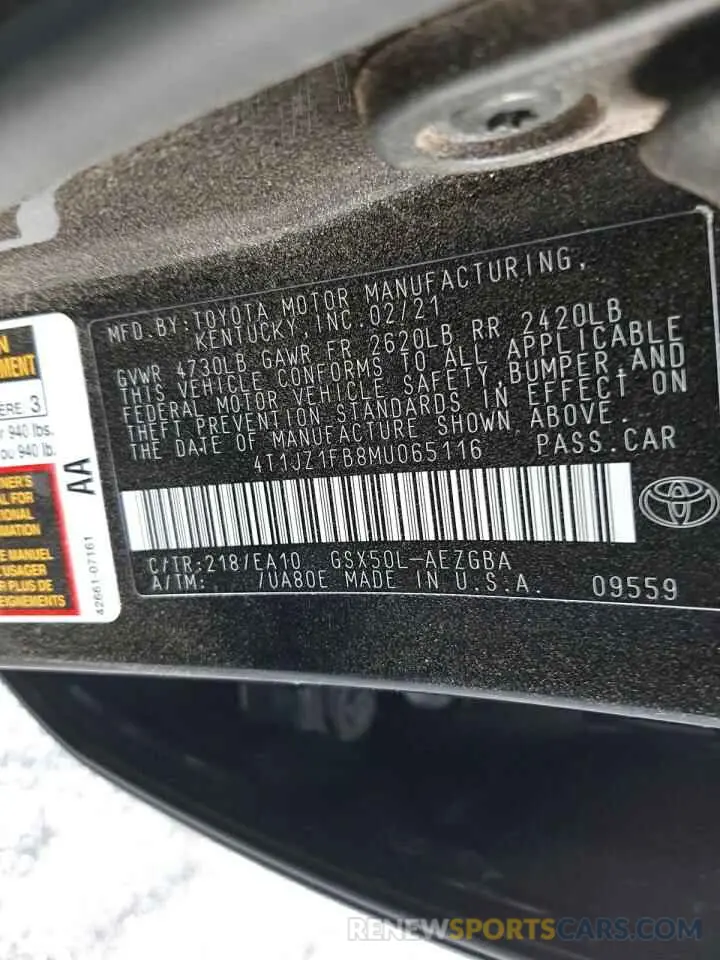 10 Photograph of a damaged car 4T1JZ1FB8MU065116 TOYOTA AVALON 2021