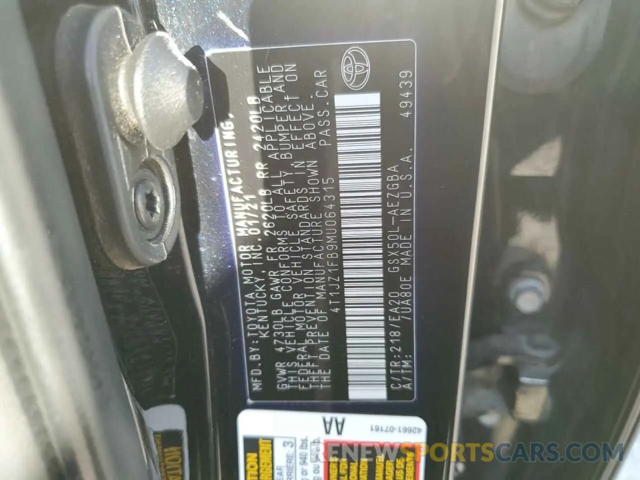 12 Photograph of a damaged car 4T1JZ1FB9MU064315 TOYOTA AVALON 2021