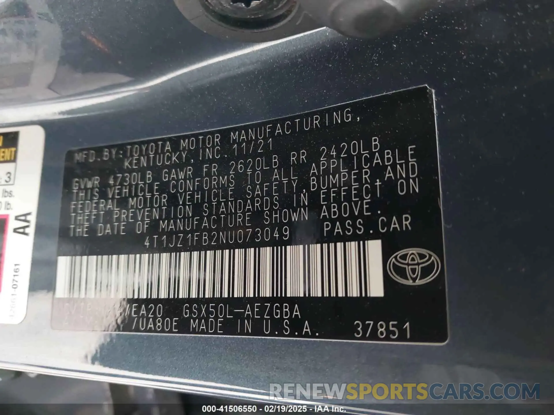 9 Фотография поврежденного автомобиля 4T1JZ1FB2NU073049 TOYOTA AVALON 2022