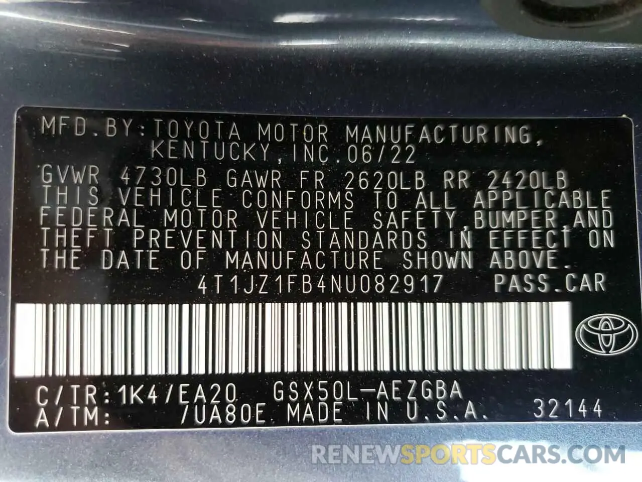 13 Фотография поврежденного автомобиля 4T1JZ1FB4NU082917 TOYOTA AVALON 2022