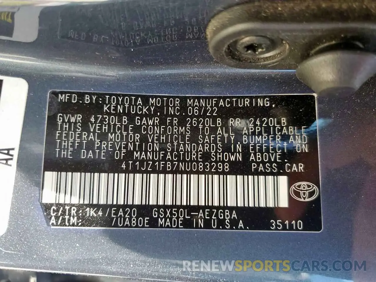 12 Фотография поврежденного автомобиля 4T1JZ1FB7NU083298 TOYOTA AVALON 2022