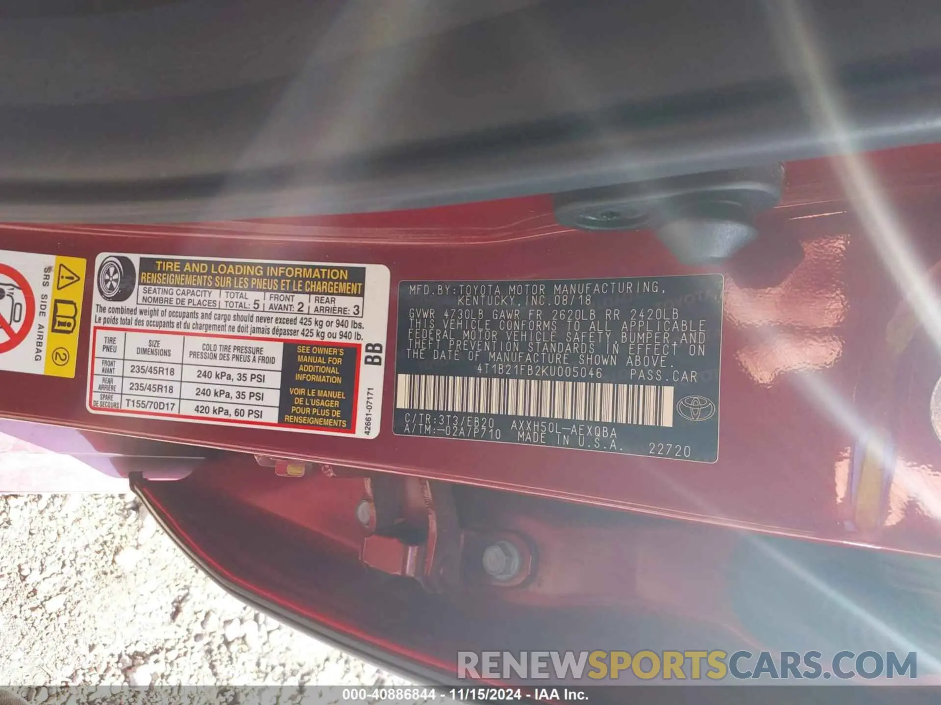 9 Photograph of a damaged car 4T1B21FB2KU005046 TOYOTA AVALON HYBRID 2019