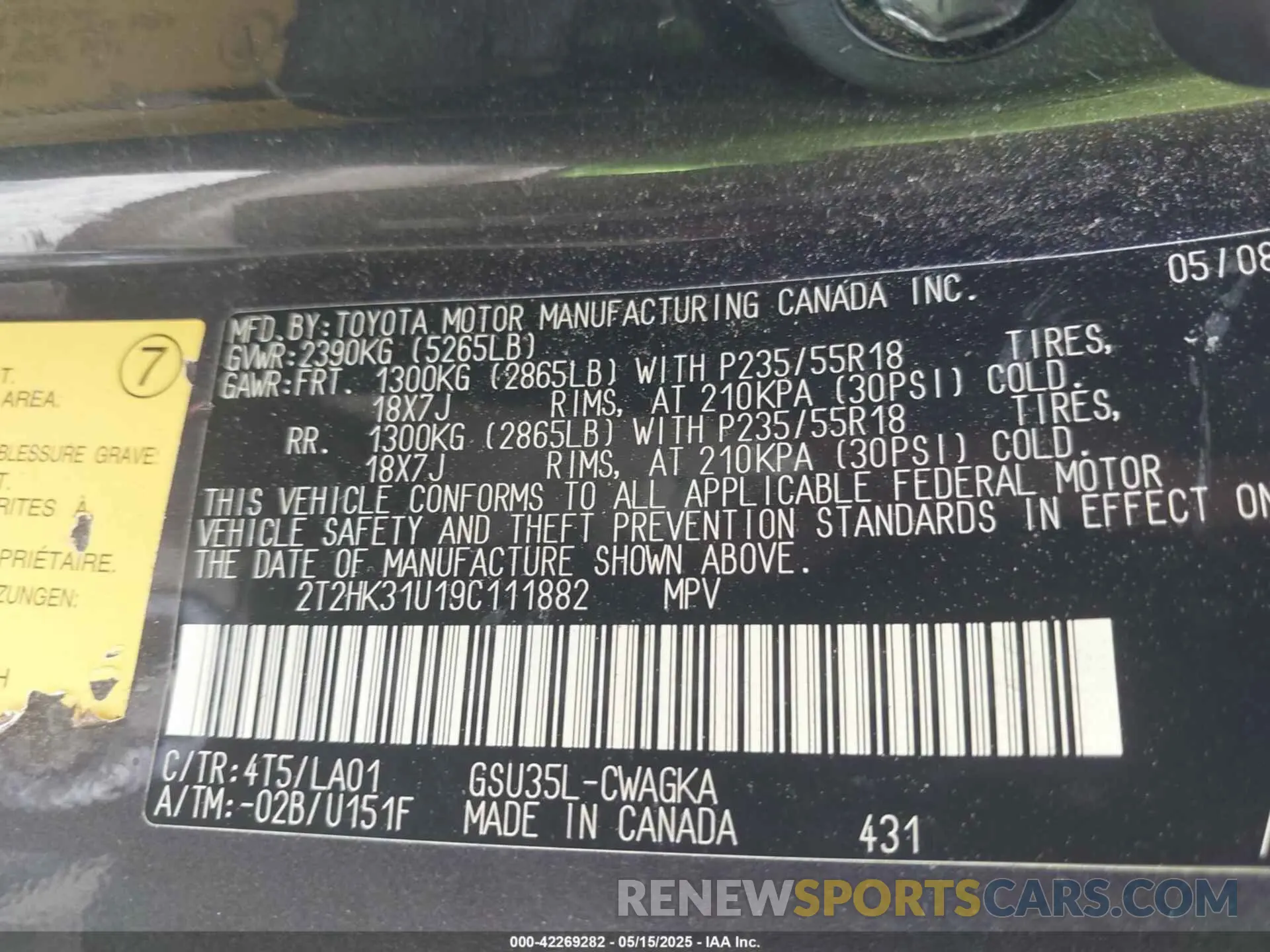9 Фотография поврежденного автомобиля 4T1B21FB4KU003380 TOYOTA AVALON HYBRID 2019