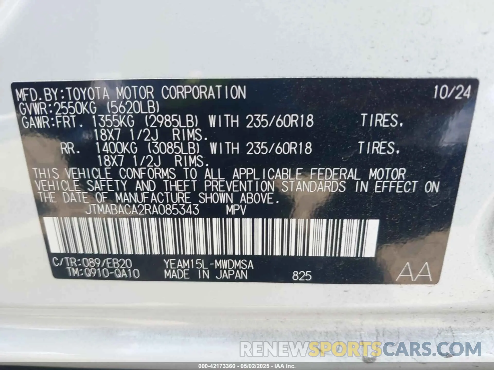 9 Фотография поврежденного автомобиля JTMABACA2RA085343 TOYOTA BZ4X 2024