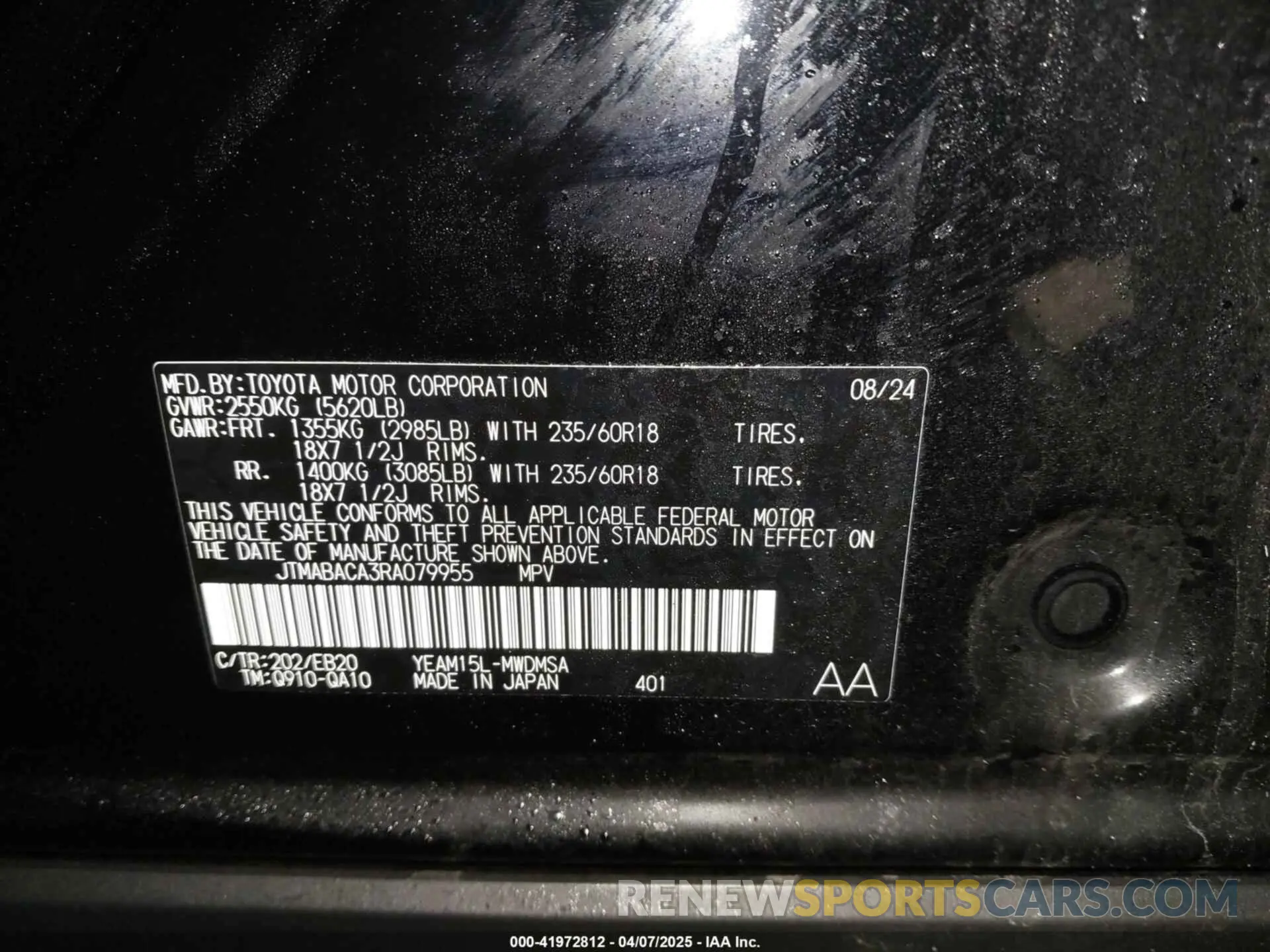 9 Фотография поврежденного автомобиля JTMABACA3RA079955 TOYOTA BZ4X 2024