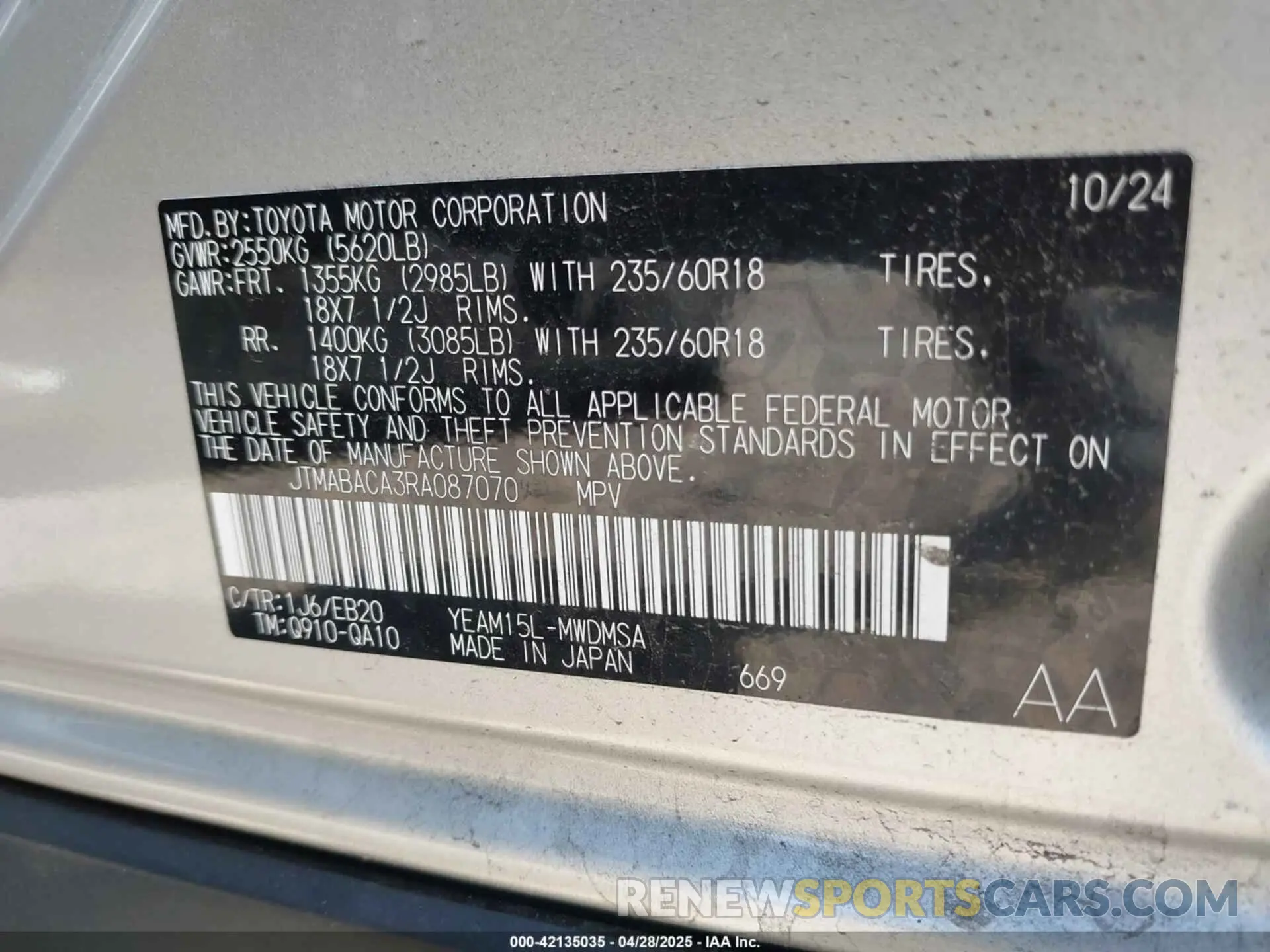 9 Photograph of a damaged car JTMABACA3RA087070 TOYOTA BZ4X 2024