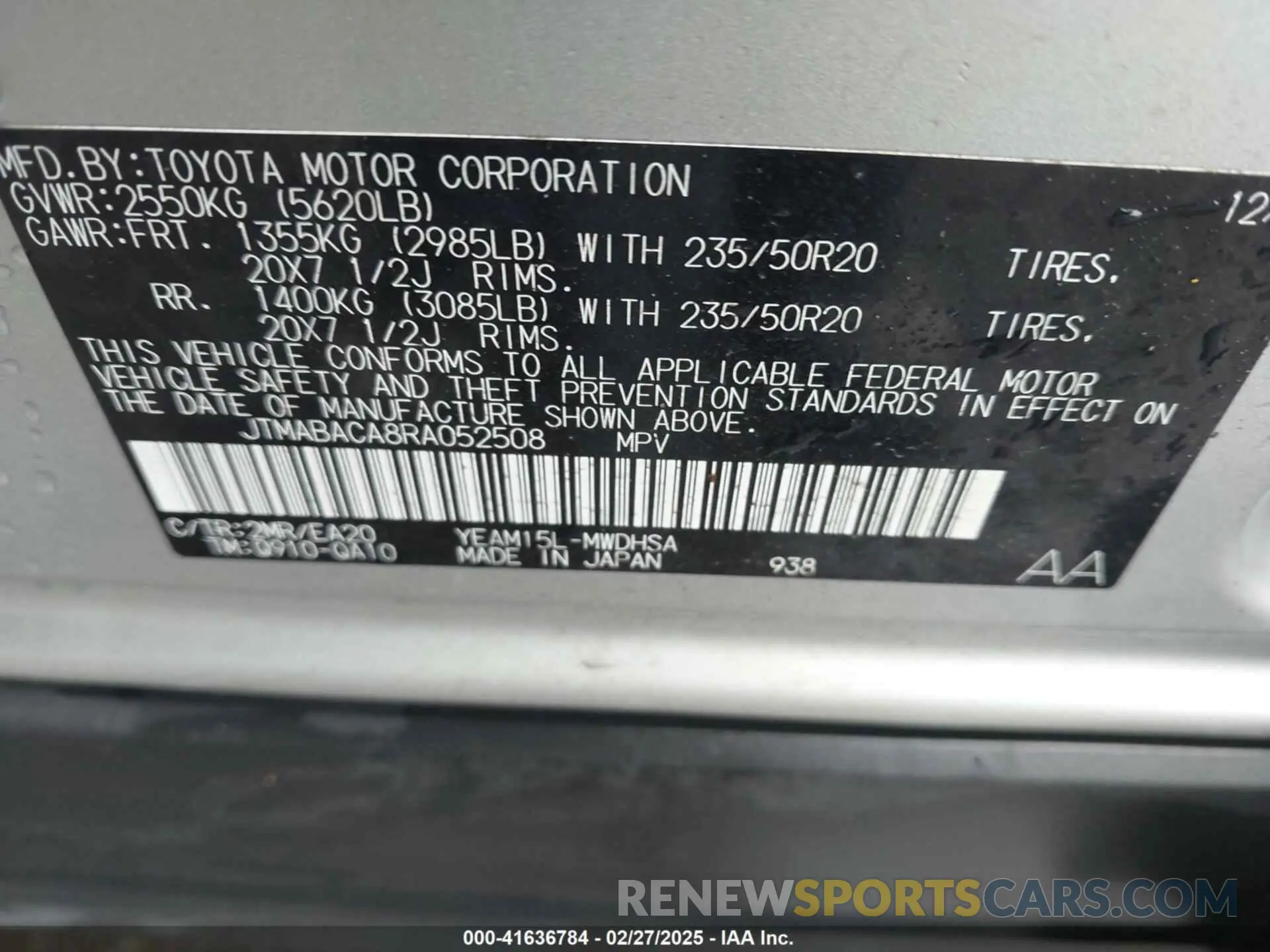 9 Фотография поврежденного автомобиля JTMABACA8RA052508 TOYOTA BZ4X 2024