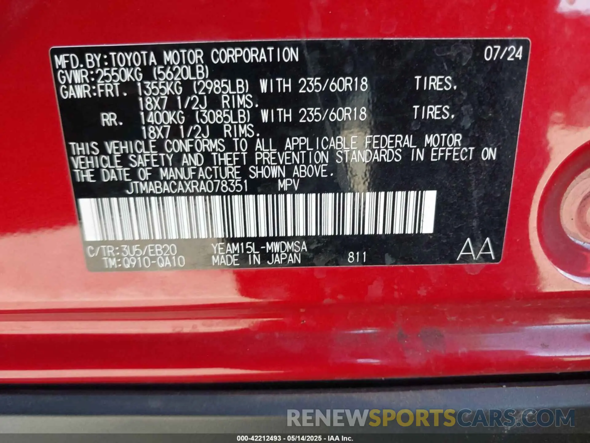 9 Фотография поврежденного автомобиля JTMABACAXRA078351 TOYOTA BZ4X 2024