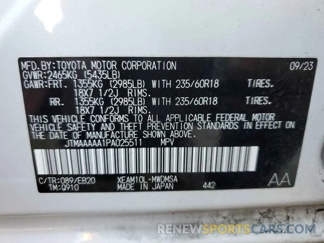 12 Фотография поврежденного автомобиля JTMAAAAA1PA025511 TOYOTA BZ4X XLE 2023