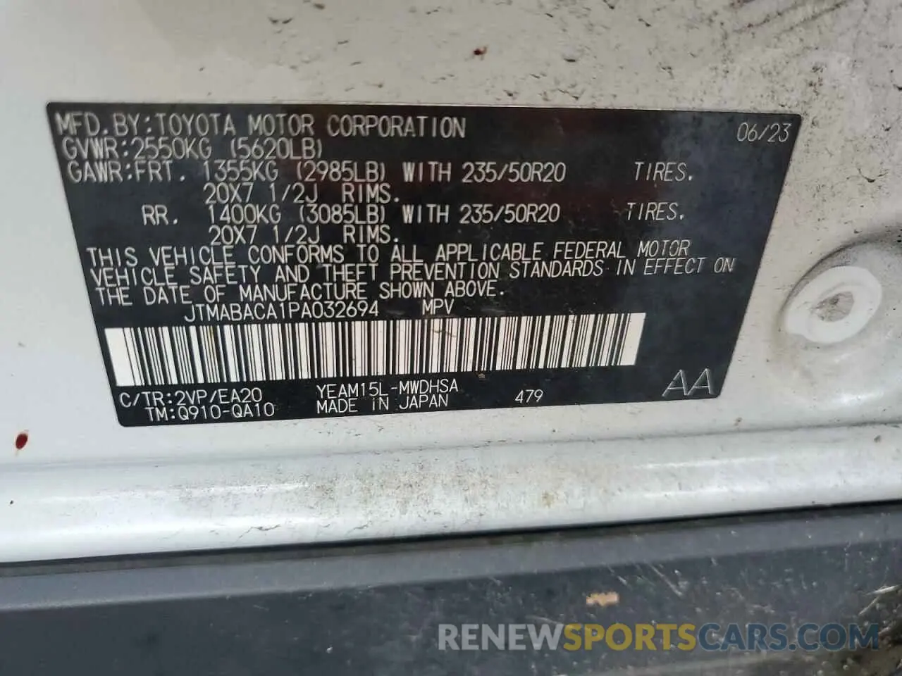 14 Photograph of a damaged car JTMABACA1PA032694 TOYOTA BZ4X XLE 2023