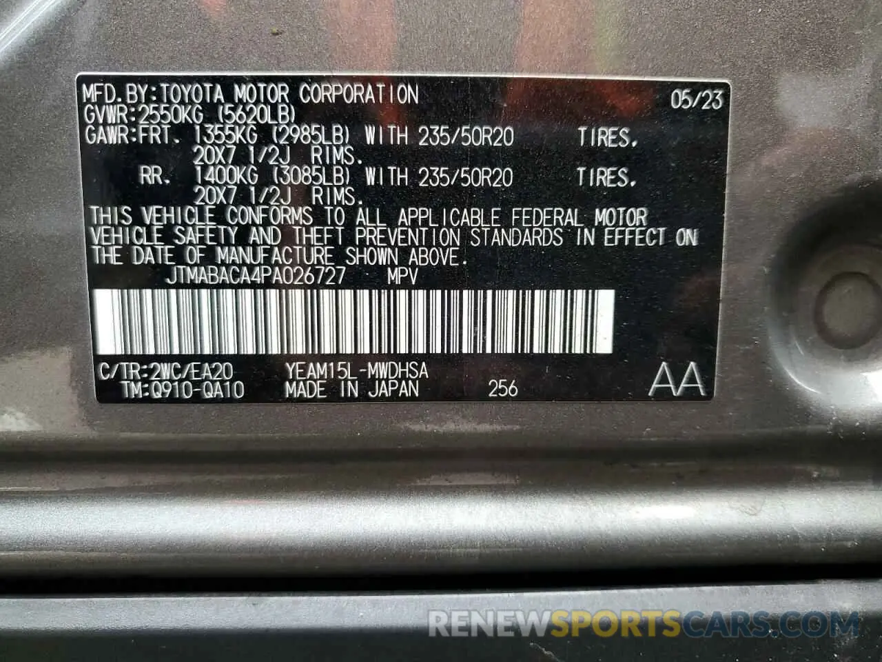 14 Фотография поврежденного автомобиля JTMABACA4PA026727 TOYOTA BZ4X XLE 2023