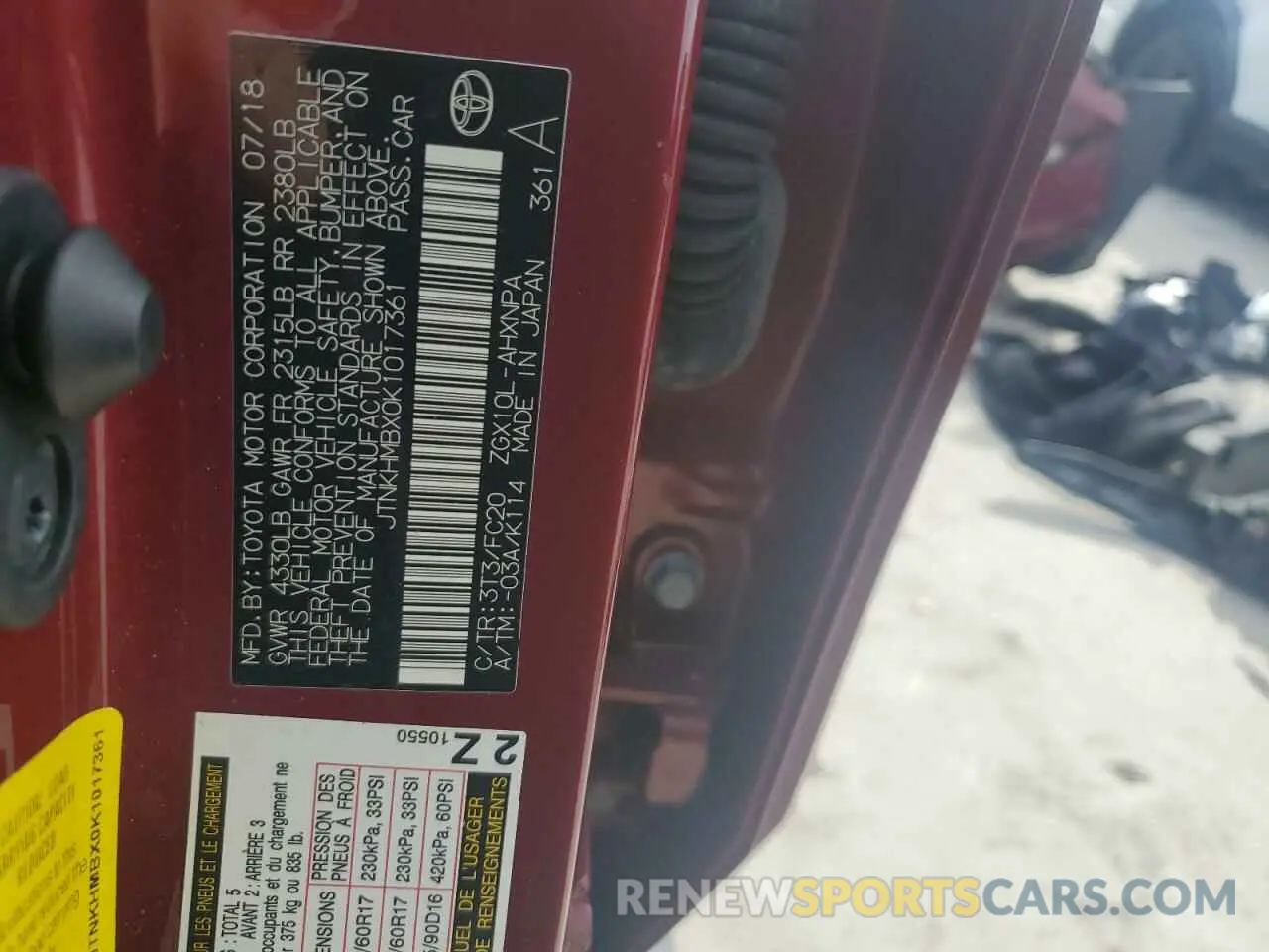13 Фотография поврежденного автомобиля JTNKHMBX0K1017361 TOYOTA C-HR 2019