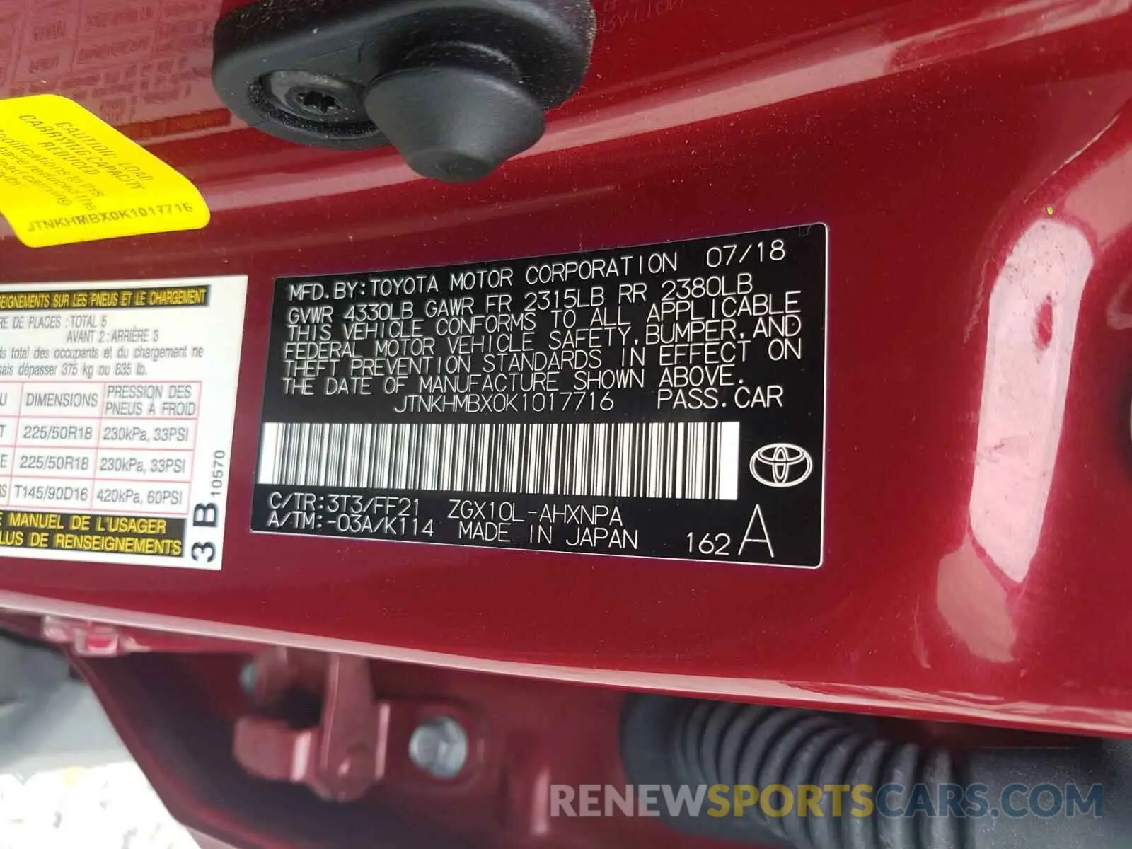 10 Photograph of a damaged car JTNKHMBX0K1017716 TOYOTA C-HR 2019