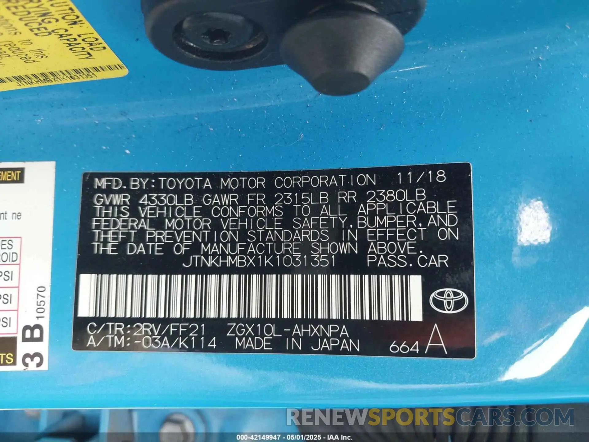 9 Photograph of a damaged car JTNKHMBX1K1031351 TOYOTA C-HR 2019