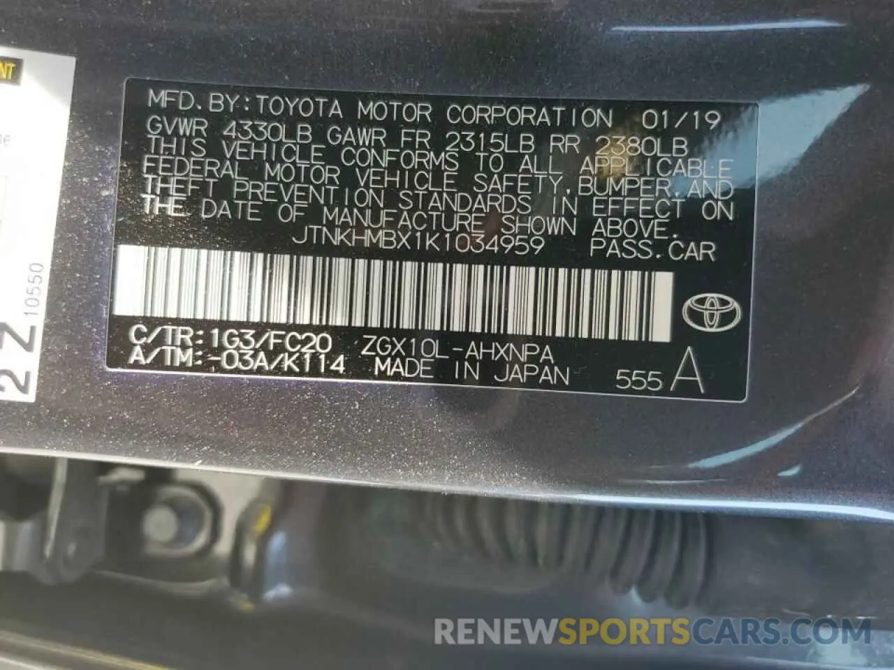 10 Photograph of a damaged car JTNKHMBX1K1034959 TOYOTA C-HR 2019