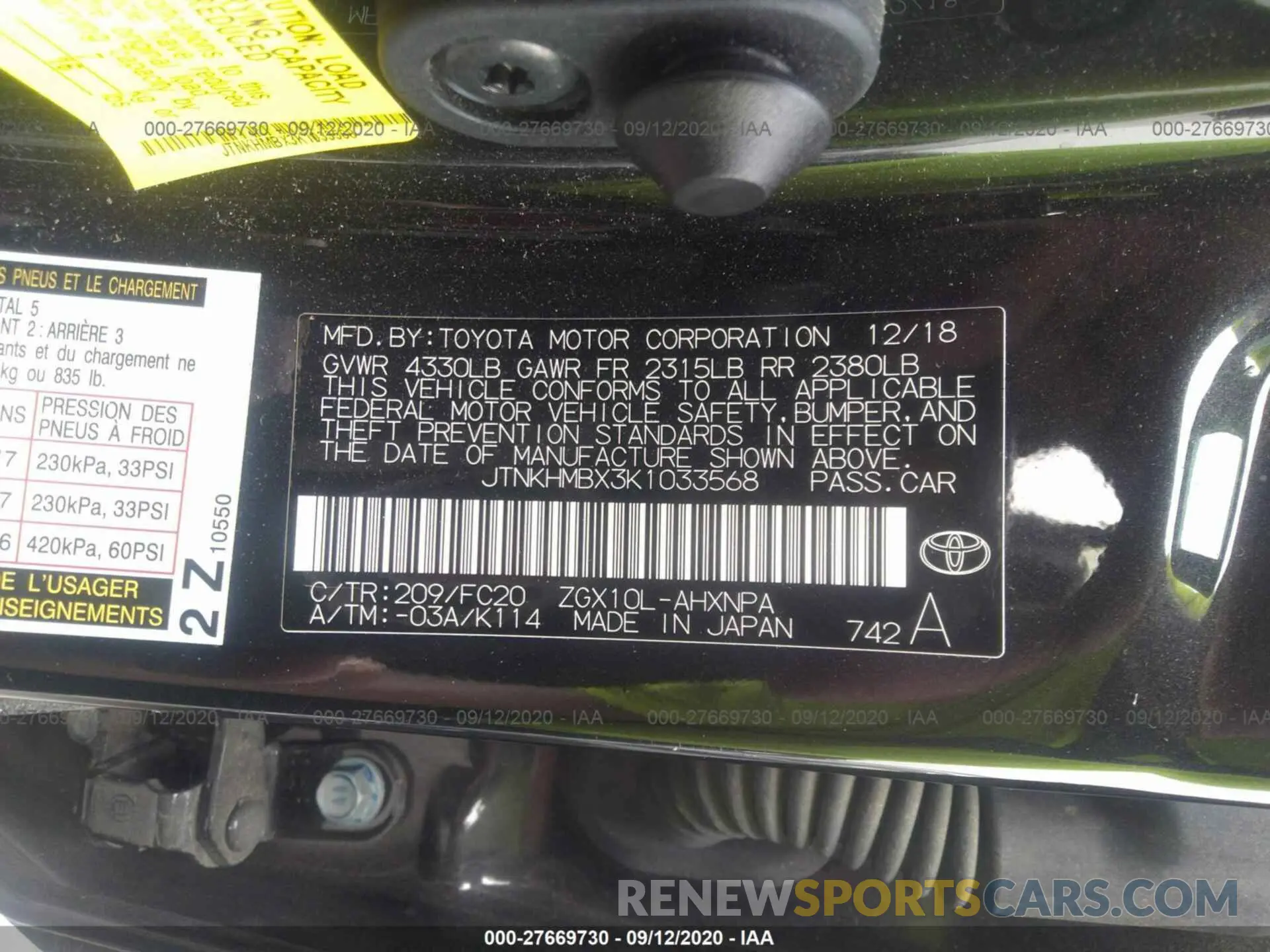 9 Photograph of a damaged car JTNKHMBX3K1033568 TOYOTA C-HR 2019