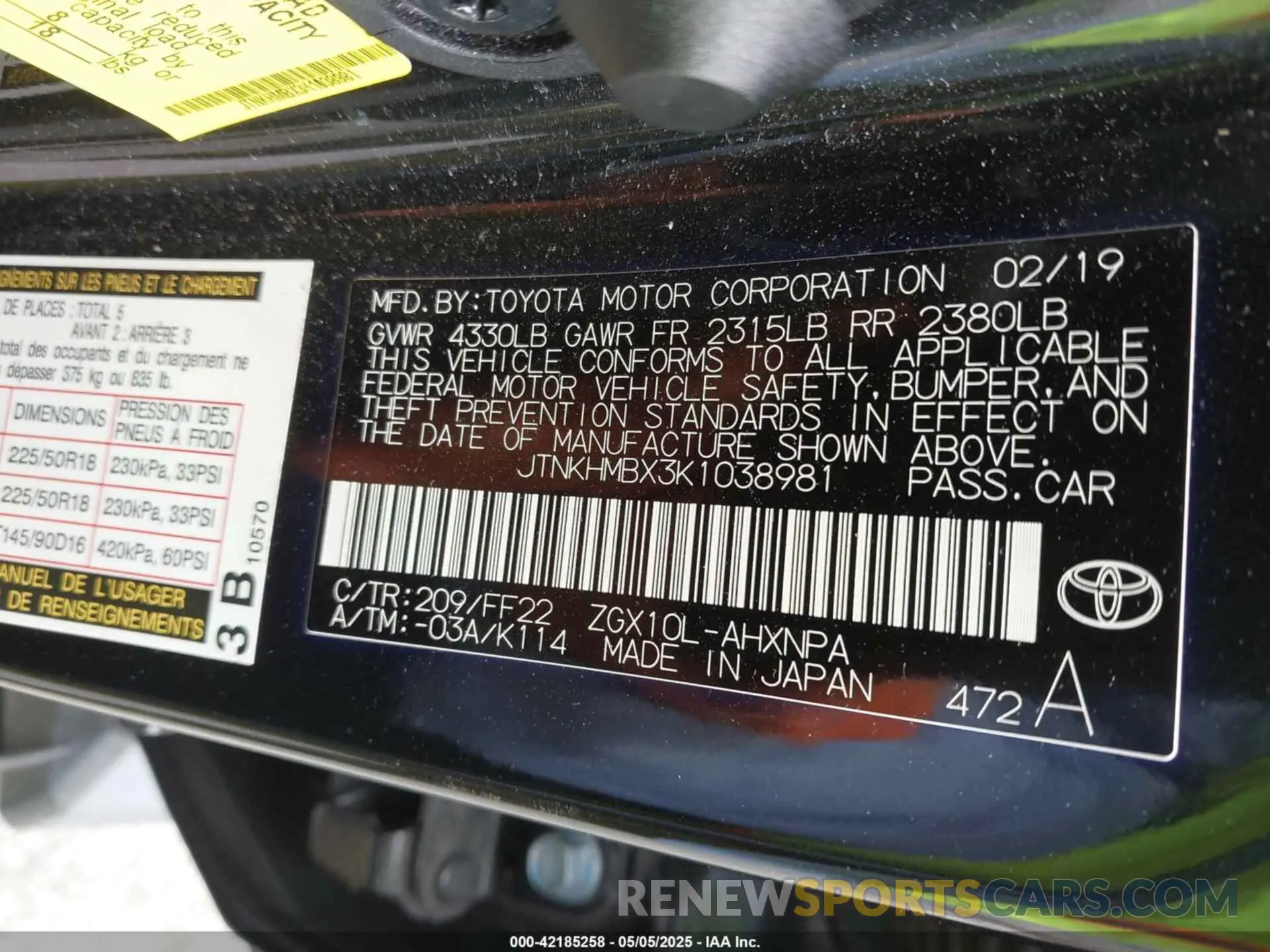 9 Фотография поврежденного автомобиля JTNKHMBX3K1038981 TOYOTA C-HR 2019