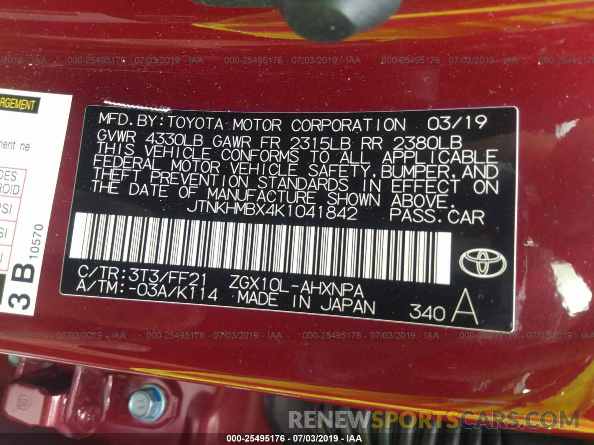 9 Photograph of a damaged car JTNKHMBX4K1041842 TOYOTA C-HR 2019
