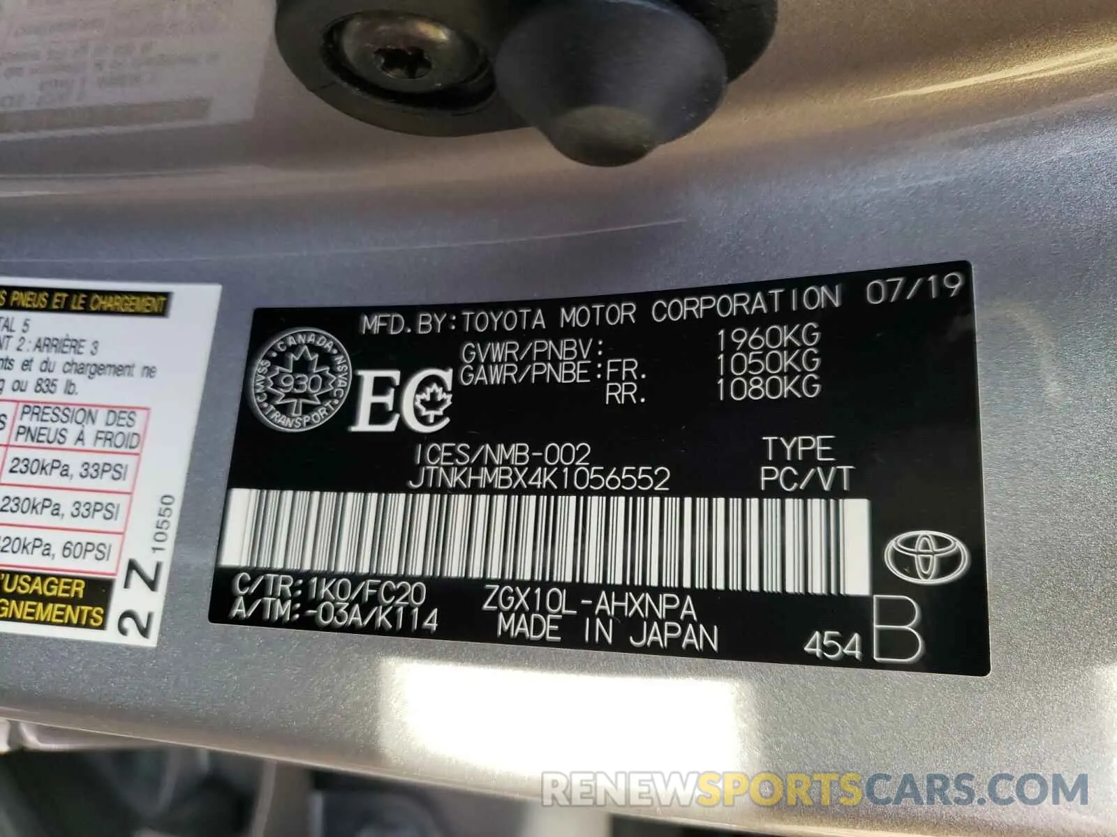 10 Photograph of a damaged car JTNKHMBX4K1056552 TOYOTA C-HR 2019