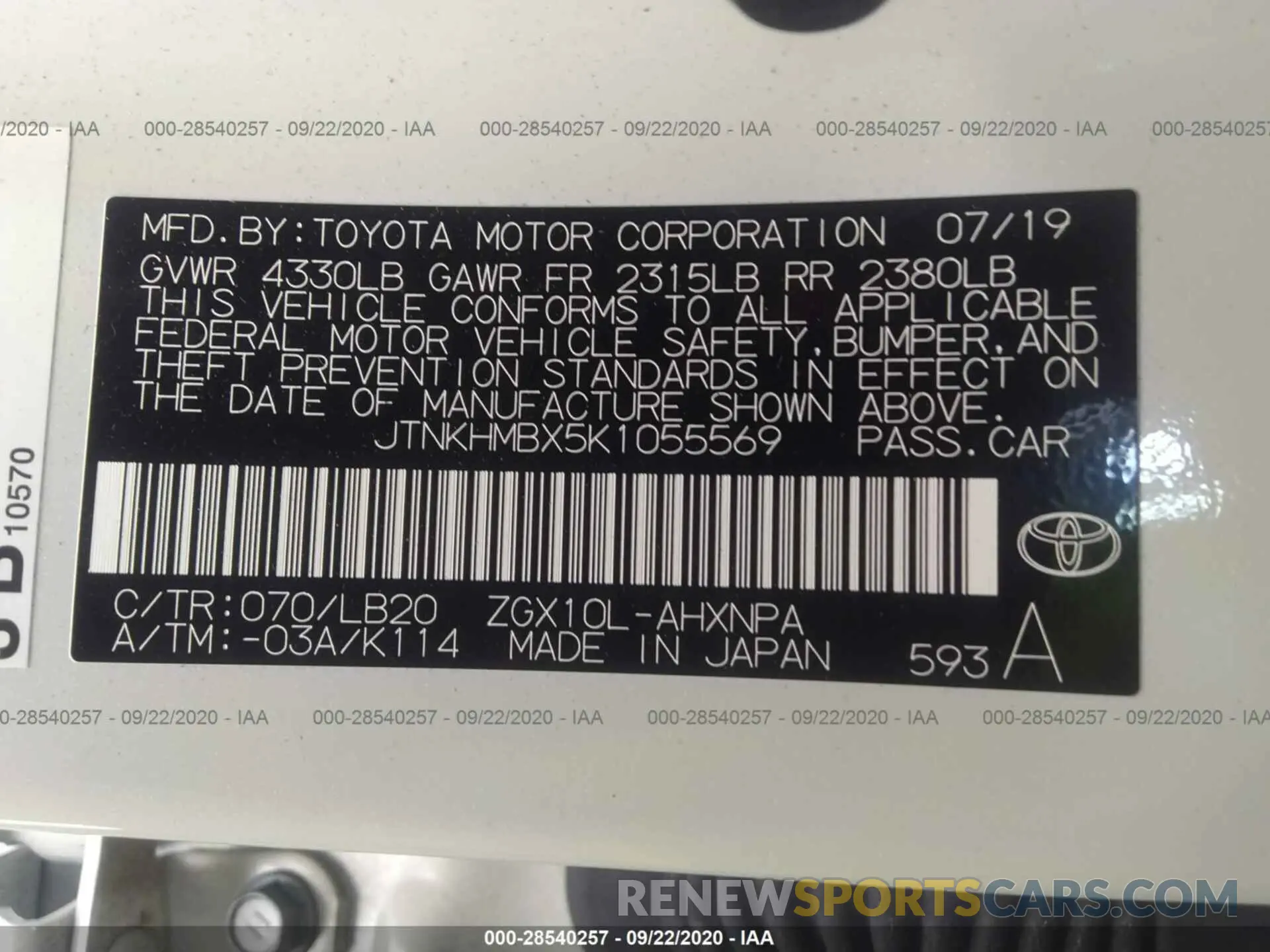 9 Photograph of a damaged car JTNKHMBX5K1055569 TOYOTA C-HR 2019
