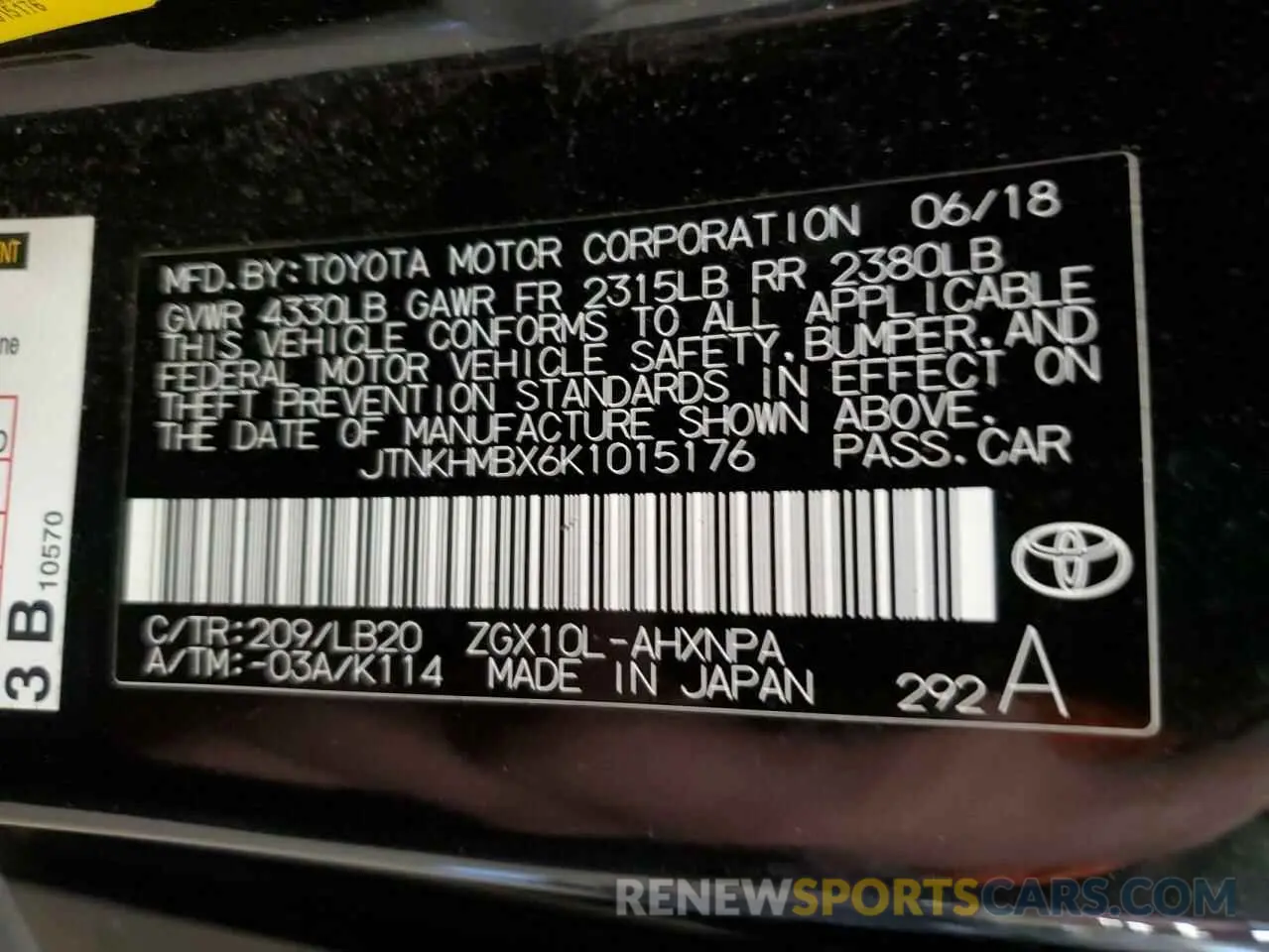 14 Photograph of a damaged car JTNKHMBX6K1015176 TOYOTA C-HR 2019