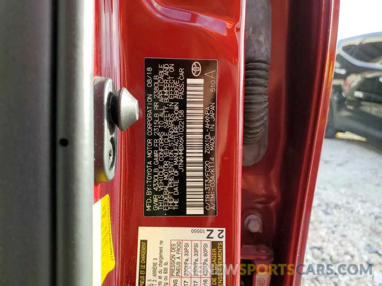 10 Фотография поврежденного автомобиля JTNKHMBX6K1022158 TOYOTA C-HR 2019