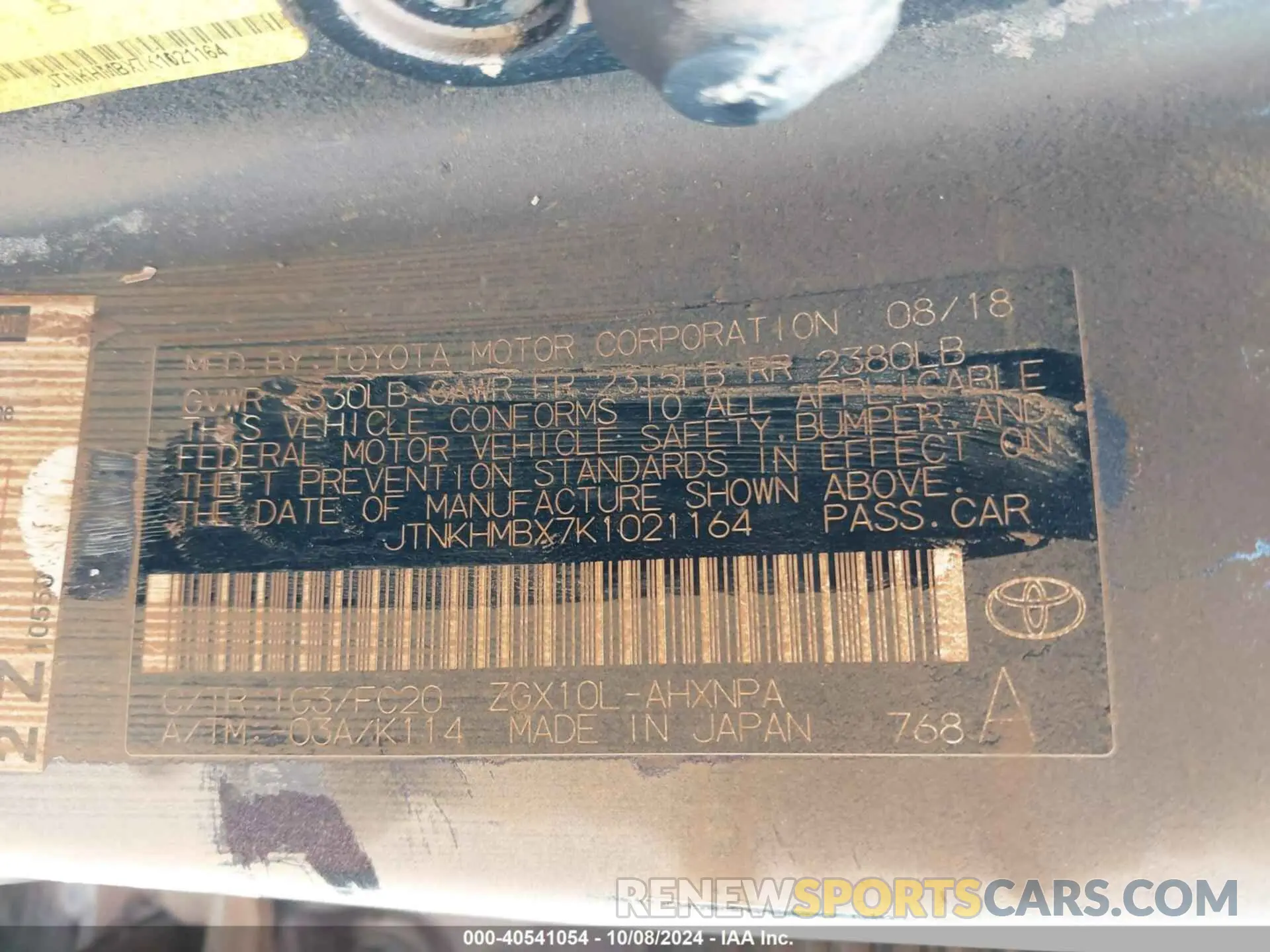 9 Photograph of a damaged car JTNKHMBX7K1021164 TOYOTA C-HR 2019
