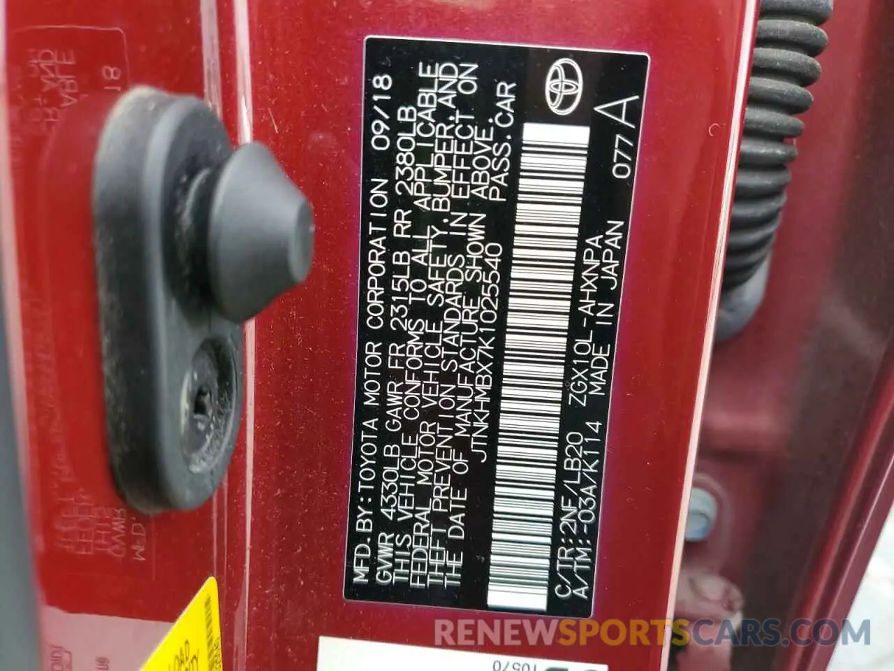 13 Photograph of a damaged car JTNKHMBX7K1025540 TOYOTA C-HR 2019