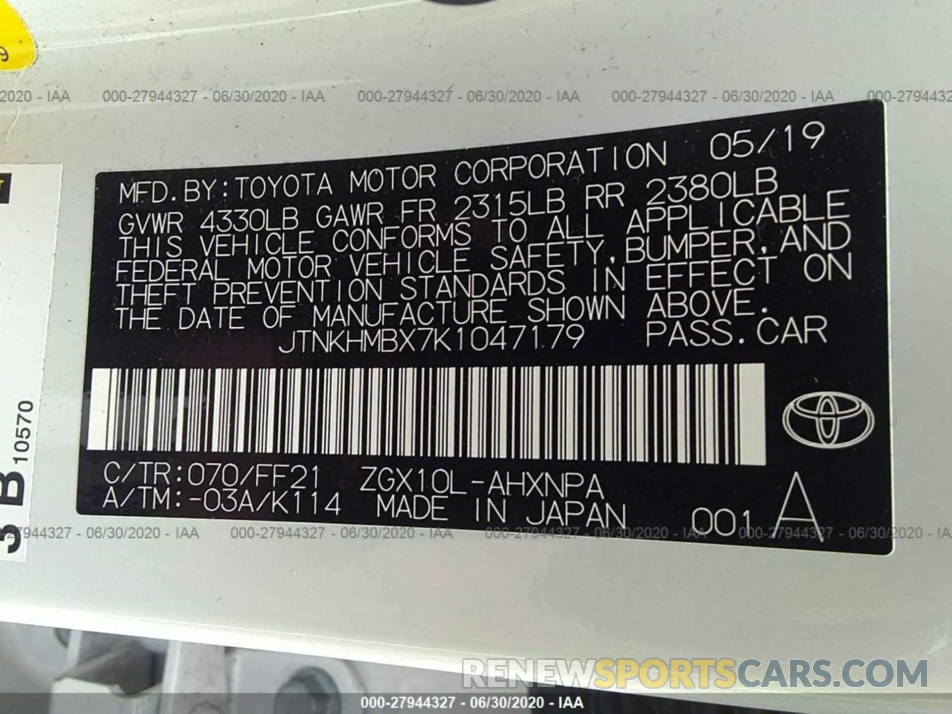 9 Photograph of a damaged car JTNKHMBX7K1047179 TOYOTA C-HR 2019