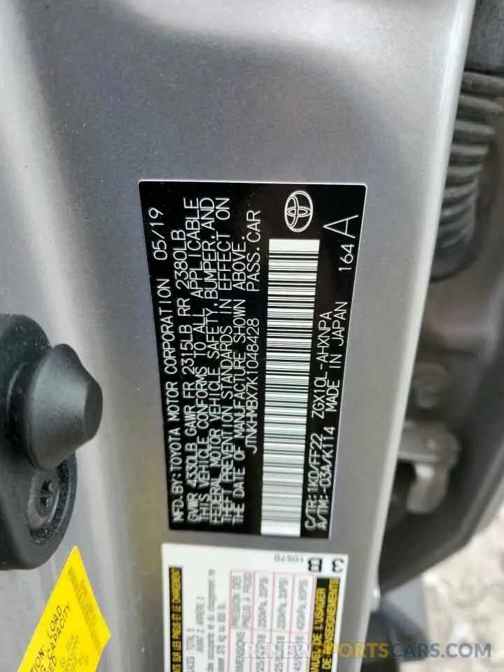 13 Фотография поврежденного автомобиля JTNKHMBX7K1048428 TOYOTA C-HR 2019