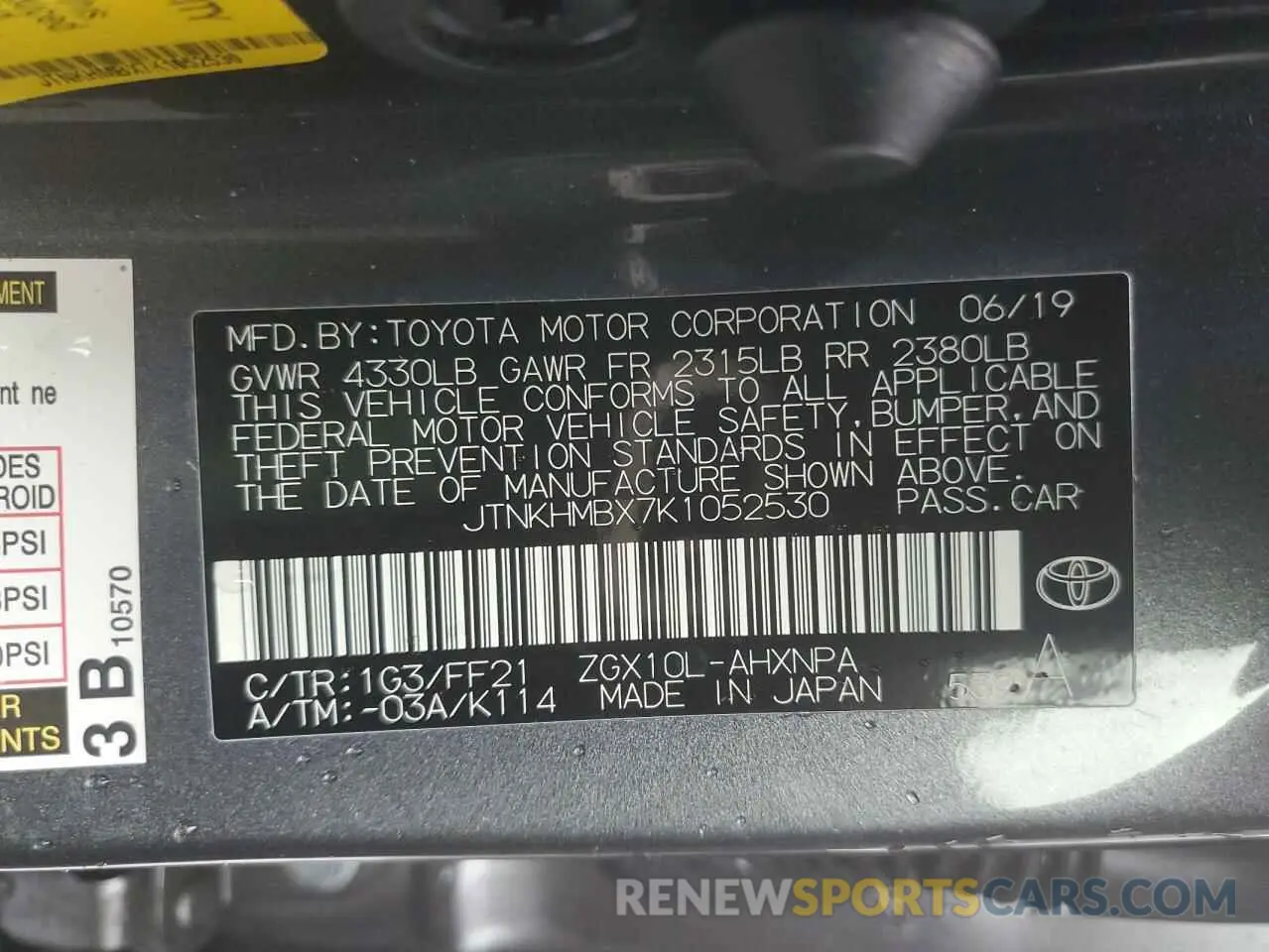 12 Фотография поврежденного автомобиля JTNKHMBX7K1052530 TOYOTA C-HR 2019