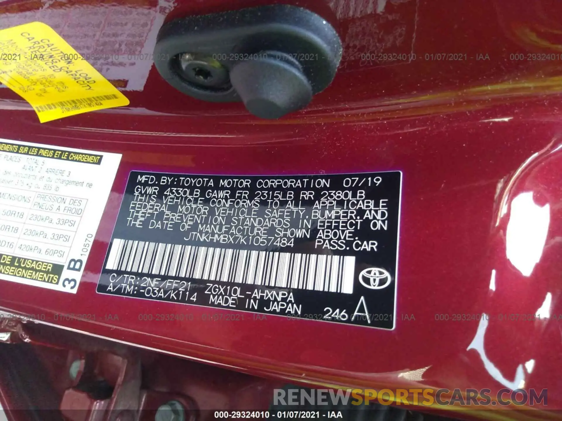 9 Photograph of a damaged car JTNKHMBX7K1057484 TOYOTA C-HR 2019