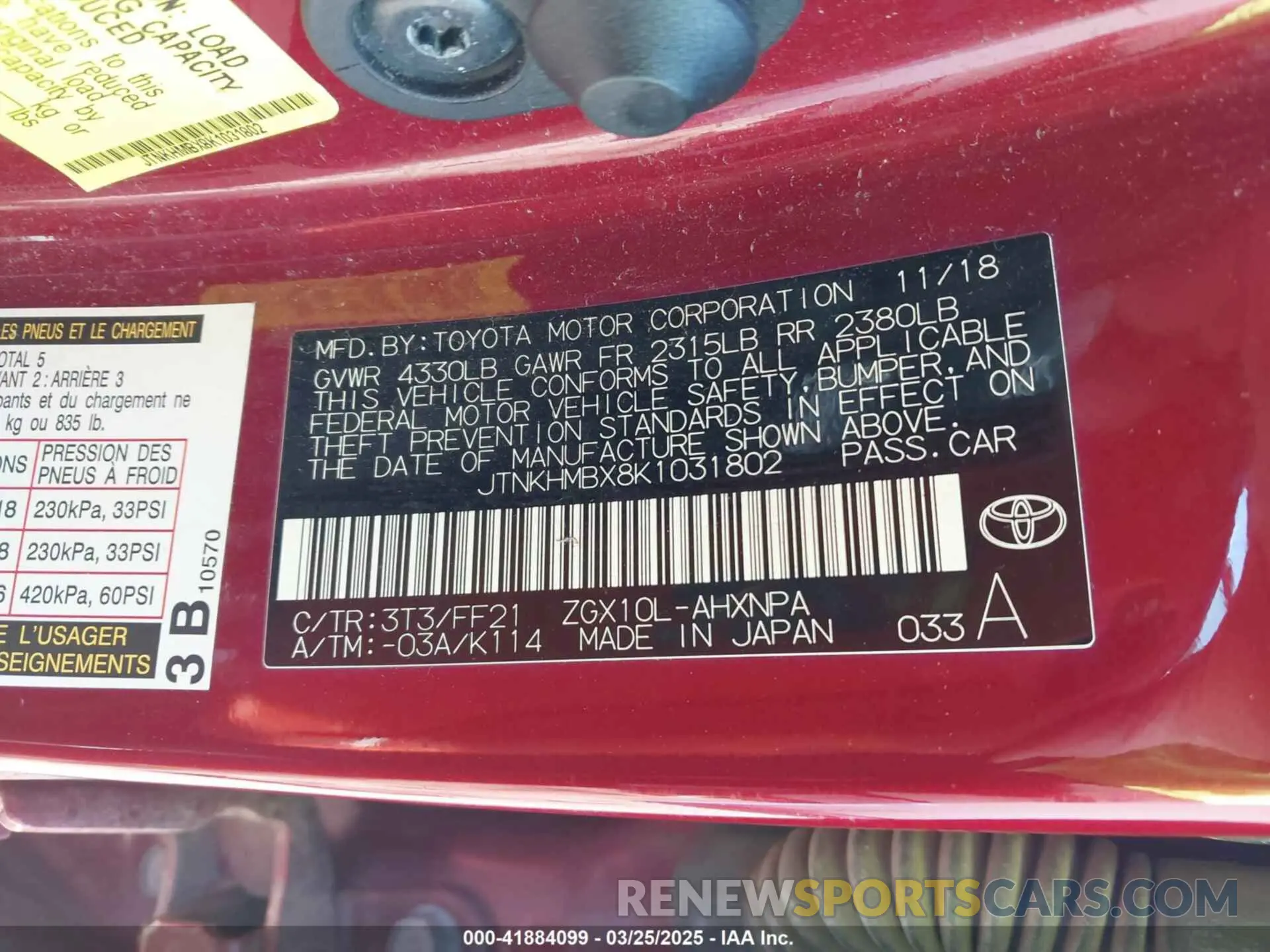 9 Photograph of a damaged car JTNKHMBX8K1031802 TOYOTA C-HR 2019