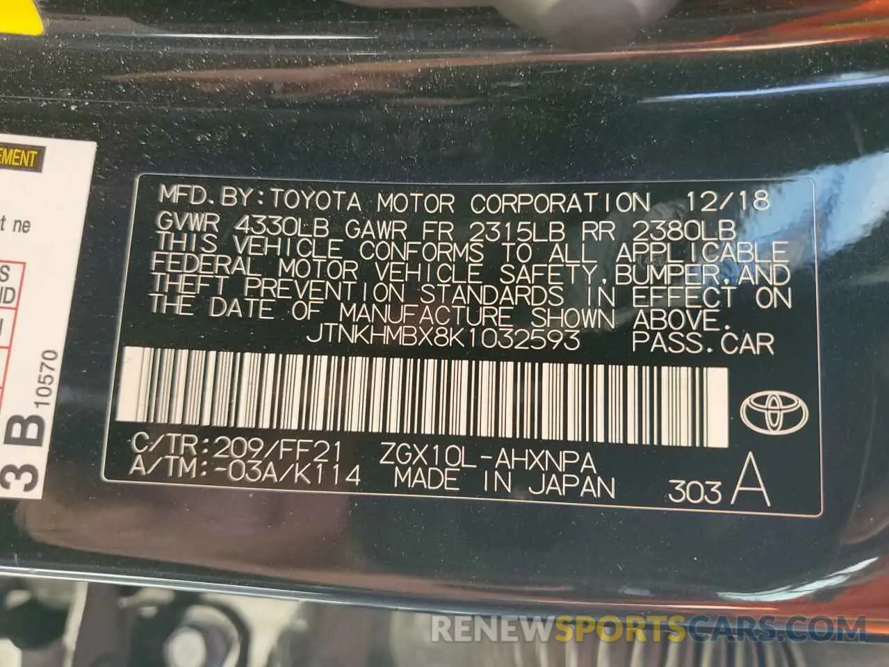 12 Фотография поврежденного автомобиля JTNKHMBX8K1032593 TOYOTA C-HR 2019