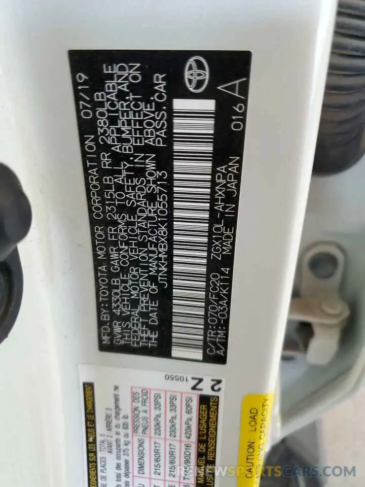 14 Photograph of a damaged car JTNKHMBX8K1055713 TOYOTA C-HR 2019