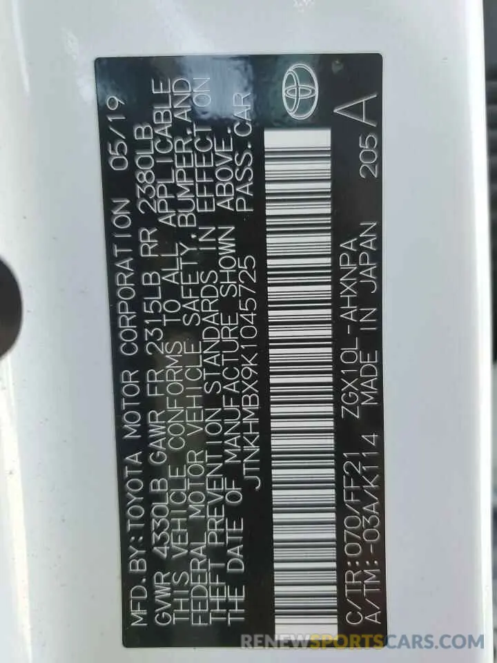 12 Photograph of a damaged car JTNKHMBX9K1045725 TOYOTA C-HR 2019