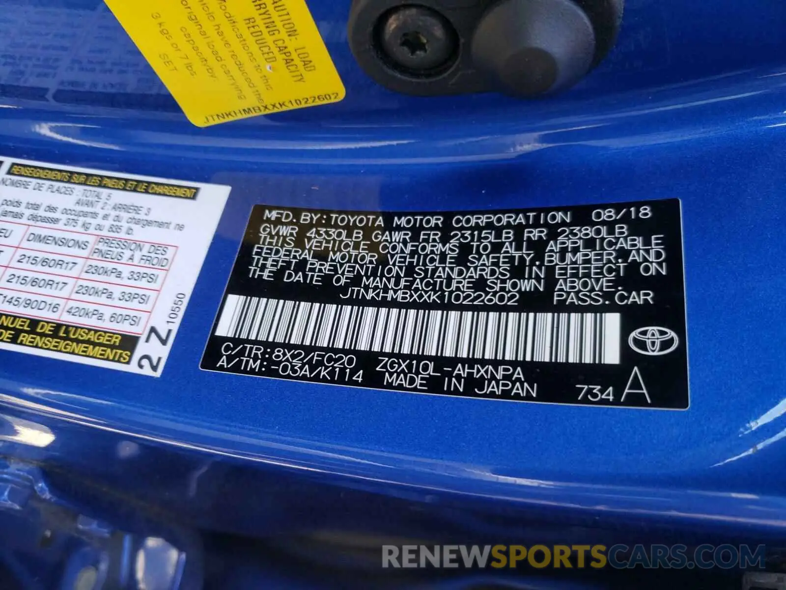10 Photograph of a damaged car JTNKHMBXXK1022602 TOYOTA C-HR 2019